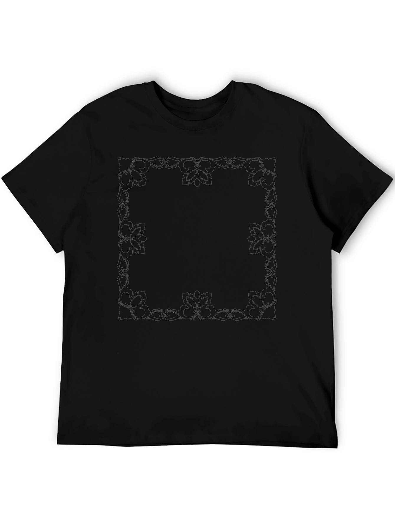 Elegant Floral Border Black T-Shirt