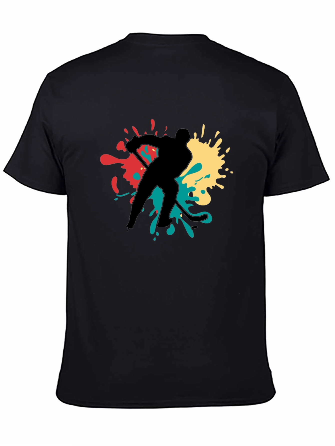 Hockey Player Splash Graphic Tee - Black