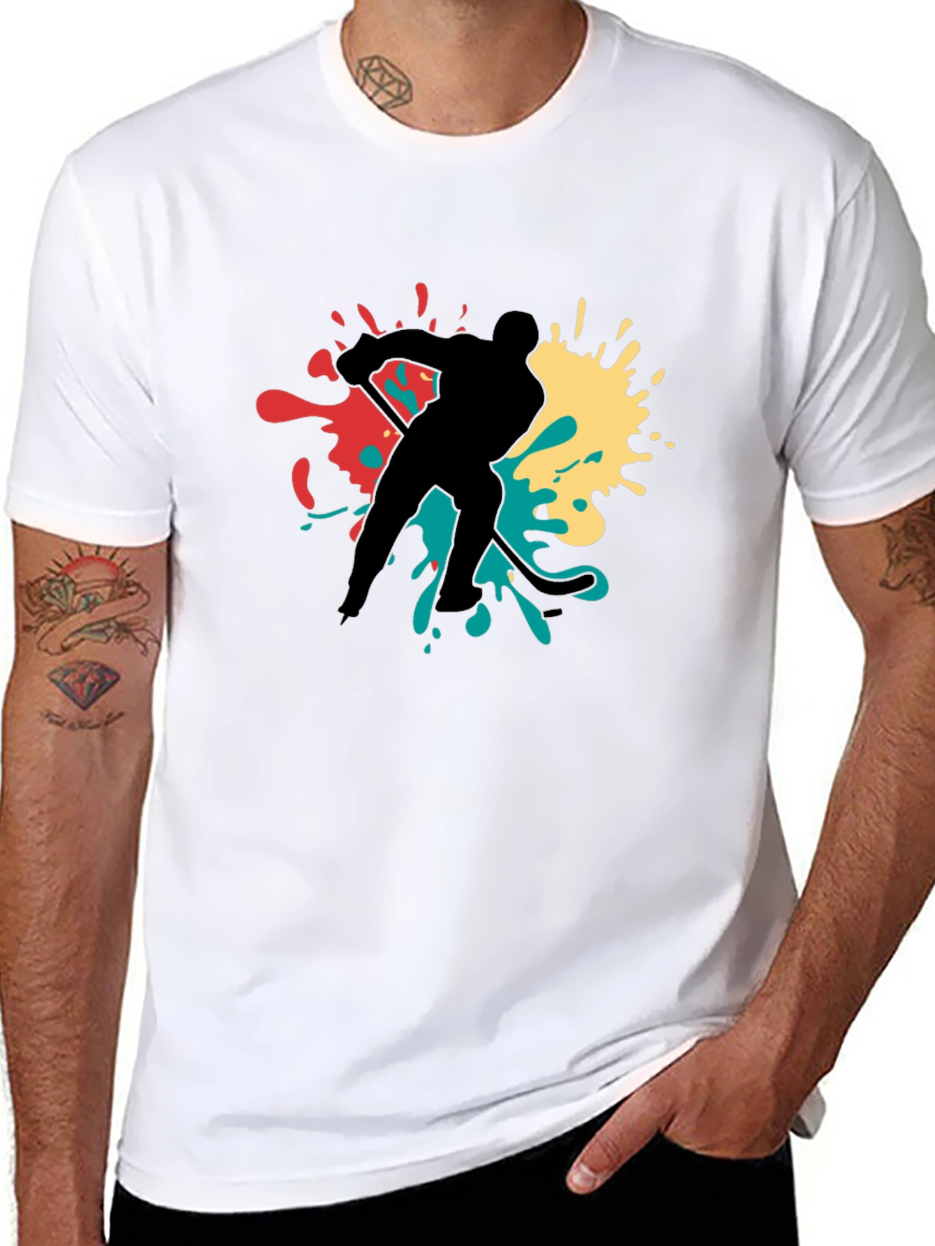 Hockey Player Splash Graphic Tee - Black
