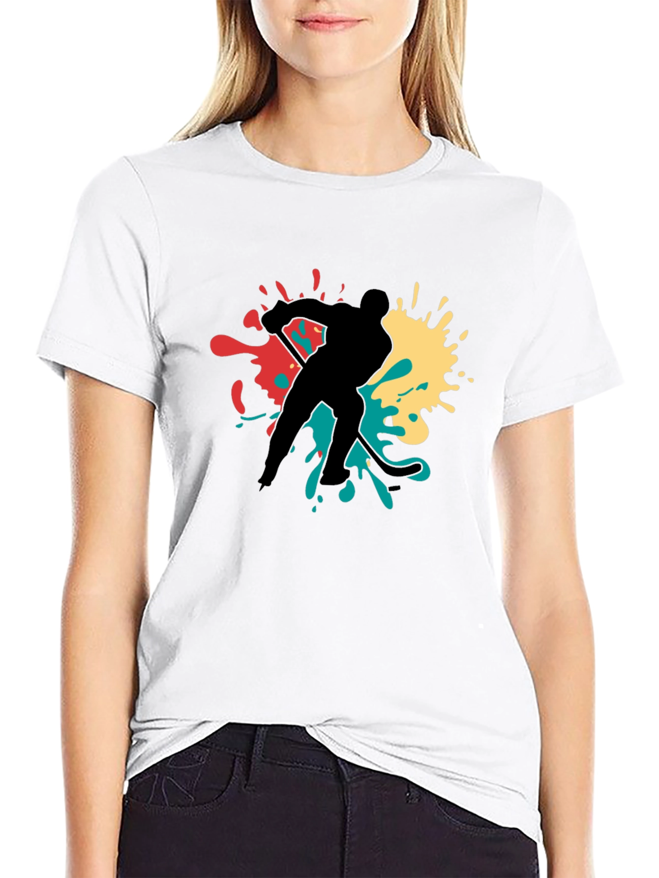 Hockey Player Splash Graphic Tee - Black