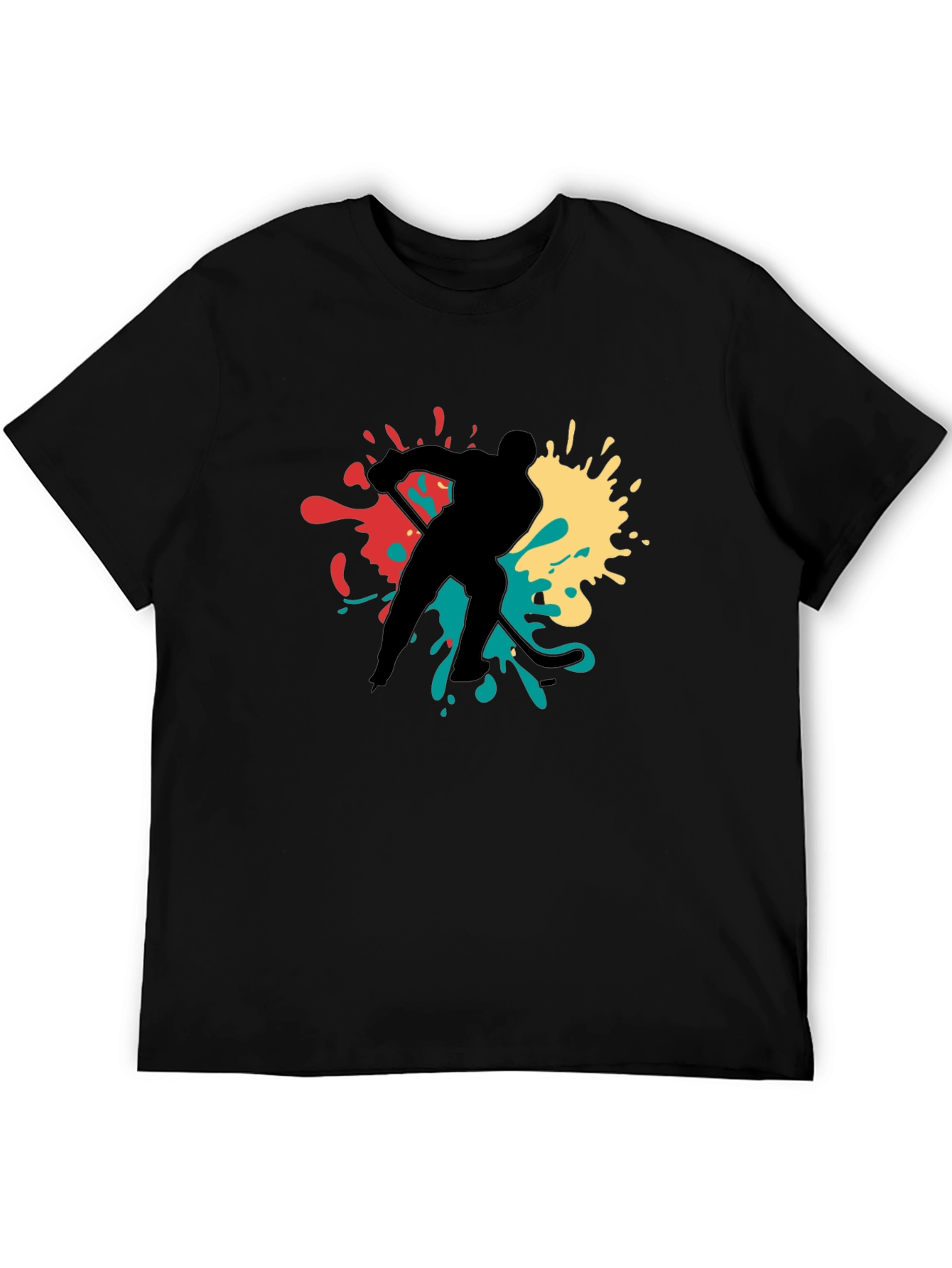 Hockey Player Splash Graphic Tee - Black