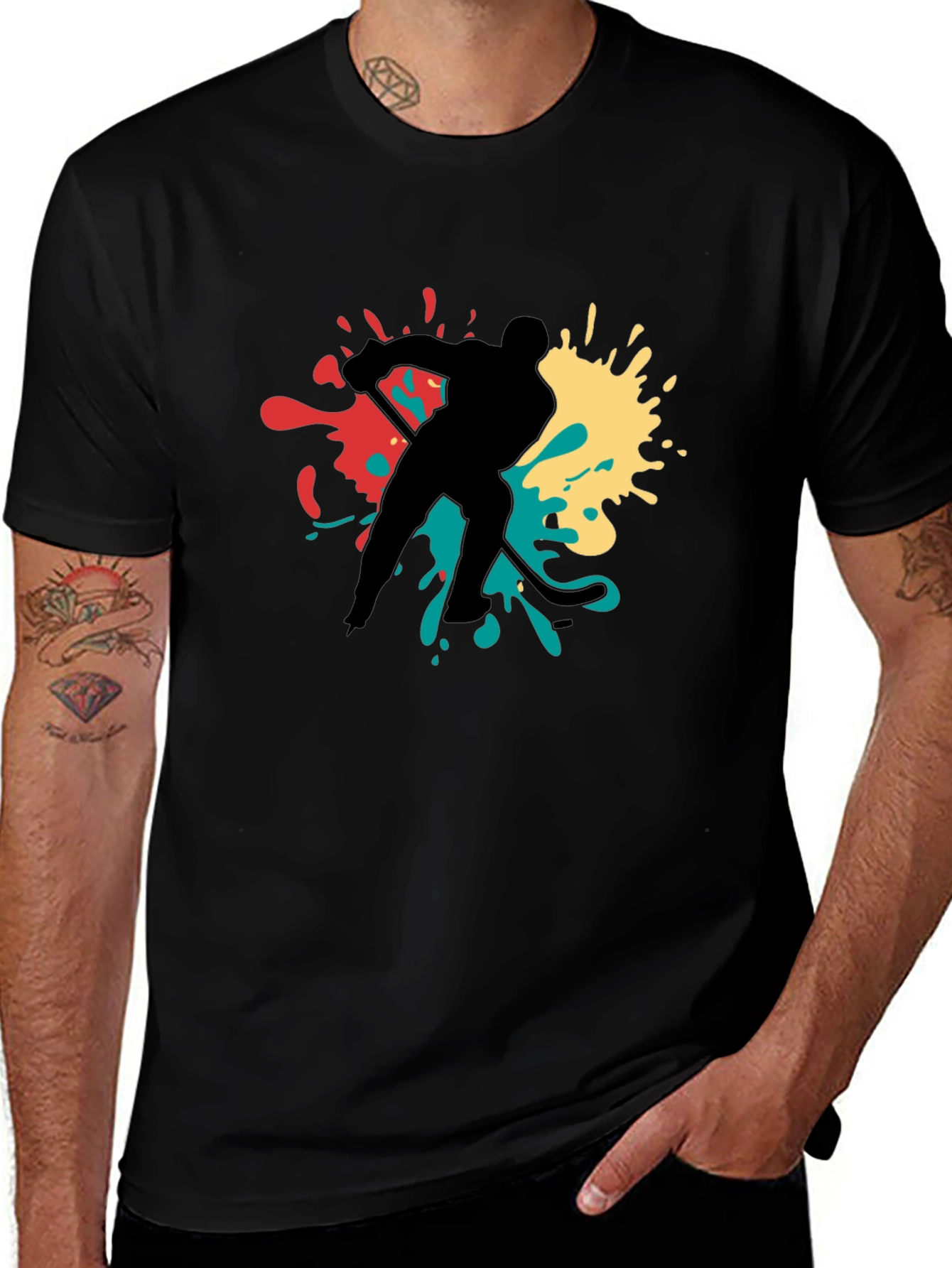 Hockey Player Splash Graphic Tee - Black