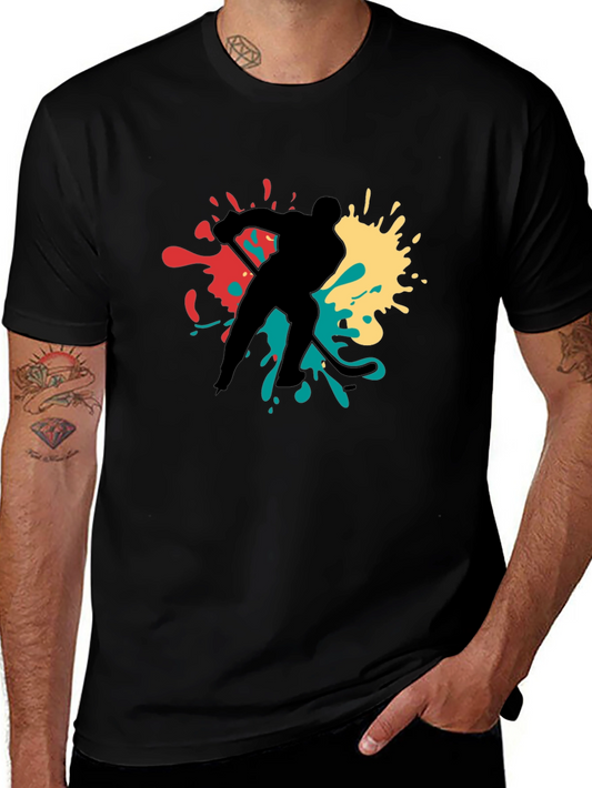 Hockey Player Splash Graphic Tee - Black