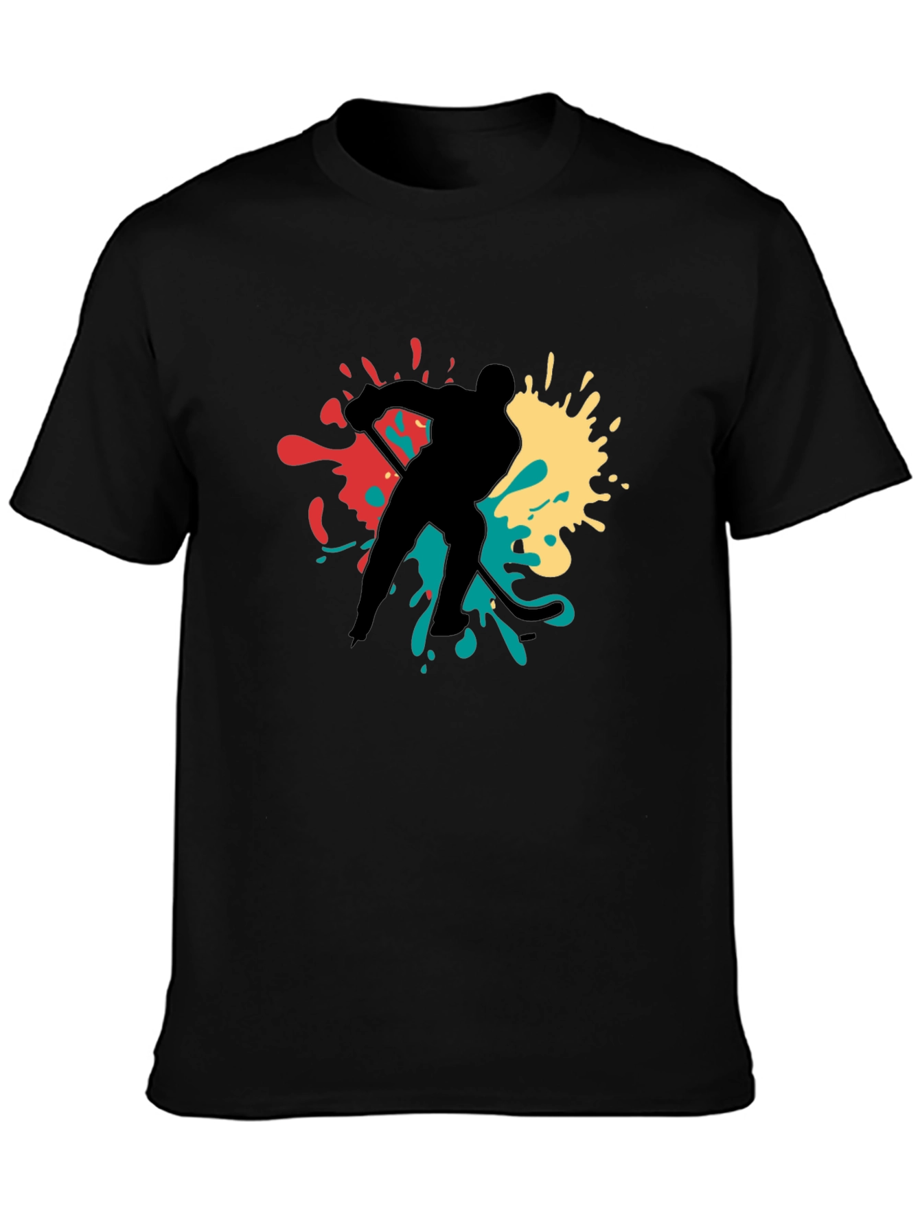 Hockey Player Splash Graphic Tee - Black