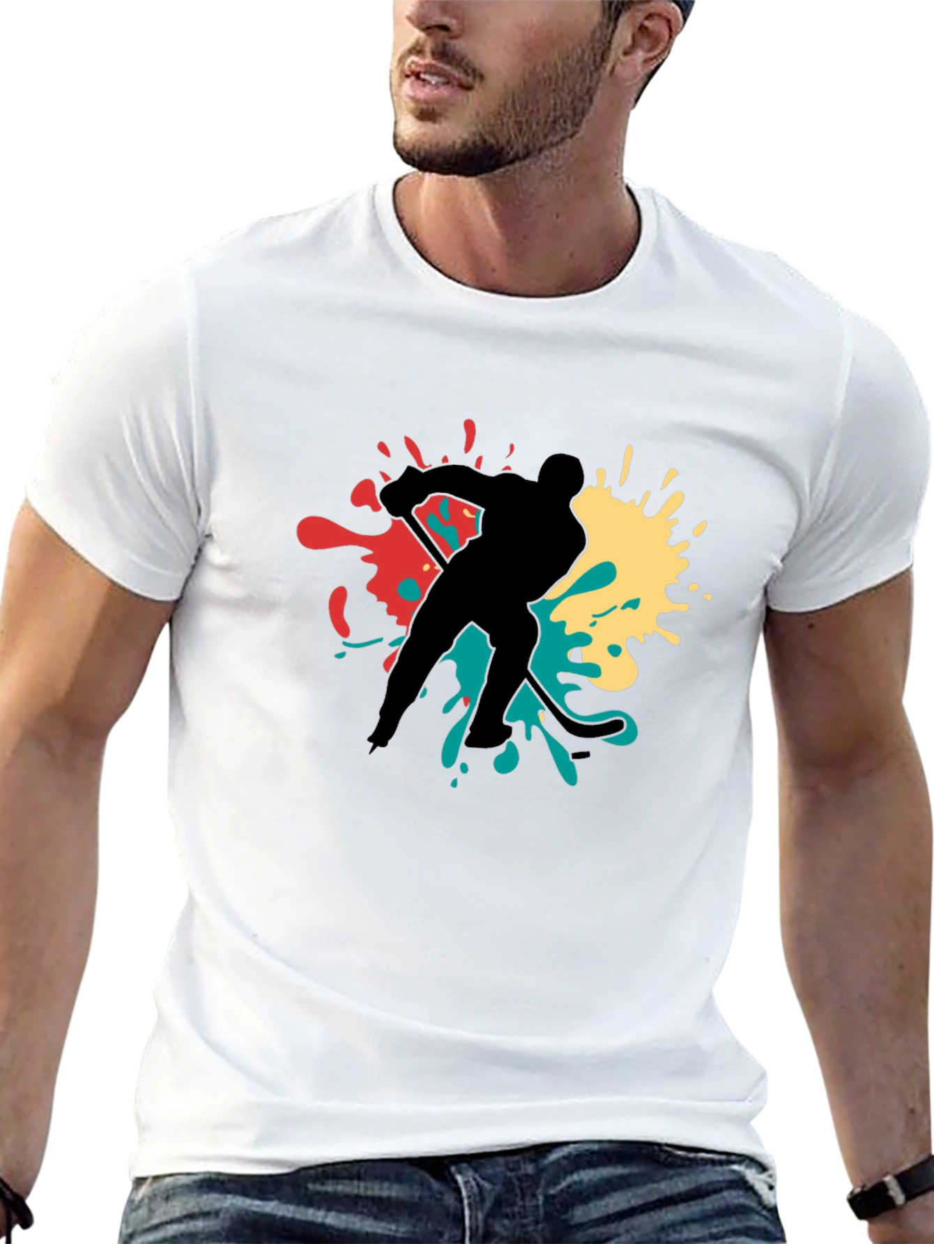 Hockey Player Splash Graphic Tee - Black