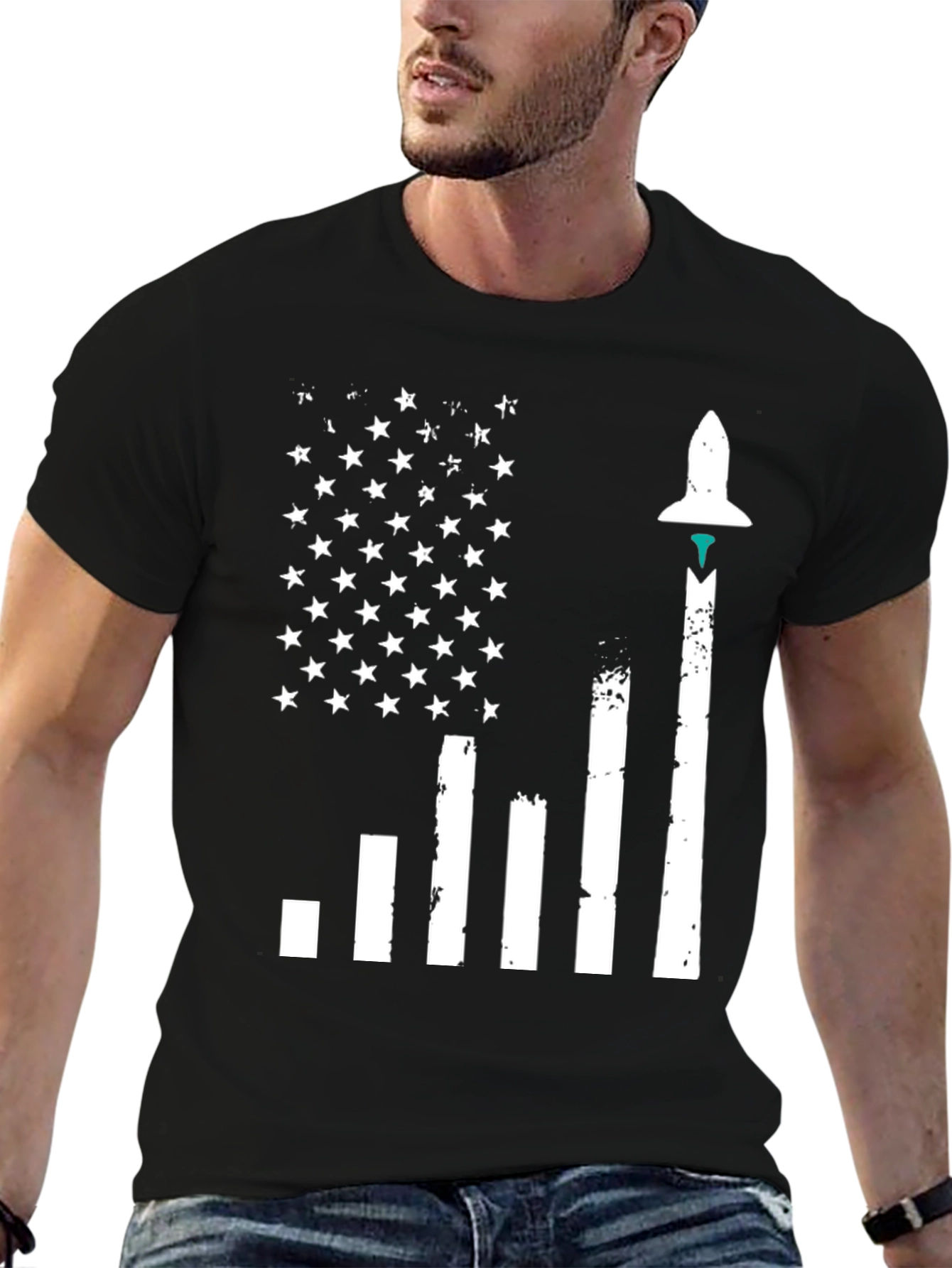 Rocket Launch American Flag Graphic Tee
