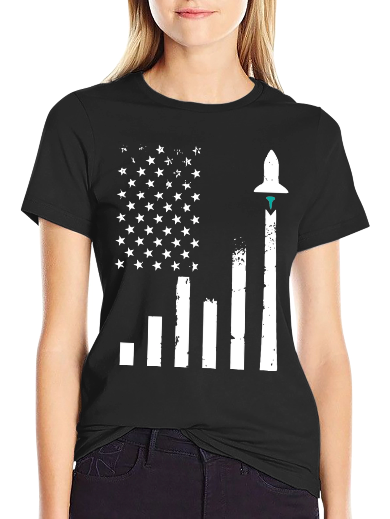 Rocket Launch American Flag Graphic Tee