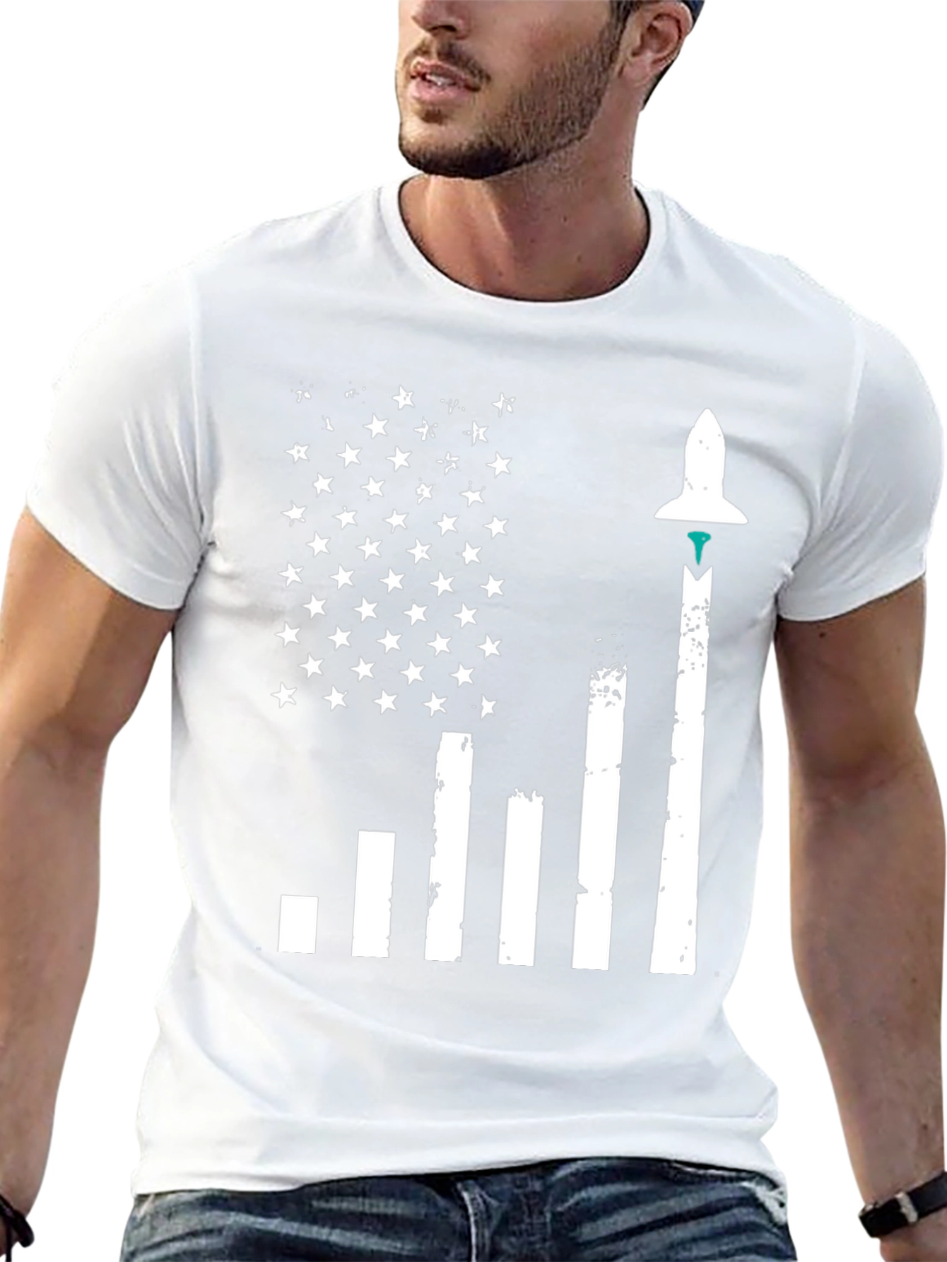 Rocket Launch American Flag Graphic Tee
