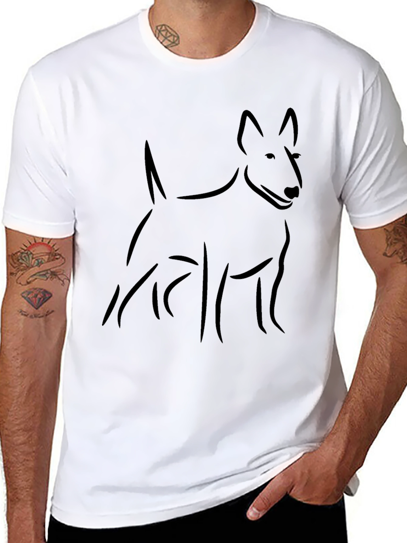 Black Bull Terrier Dog Outline T-Shirt