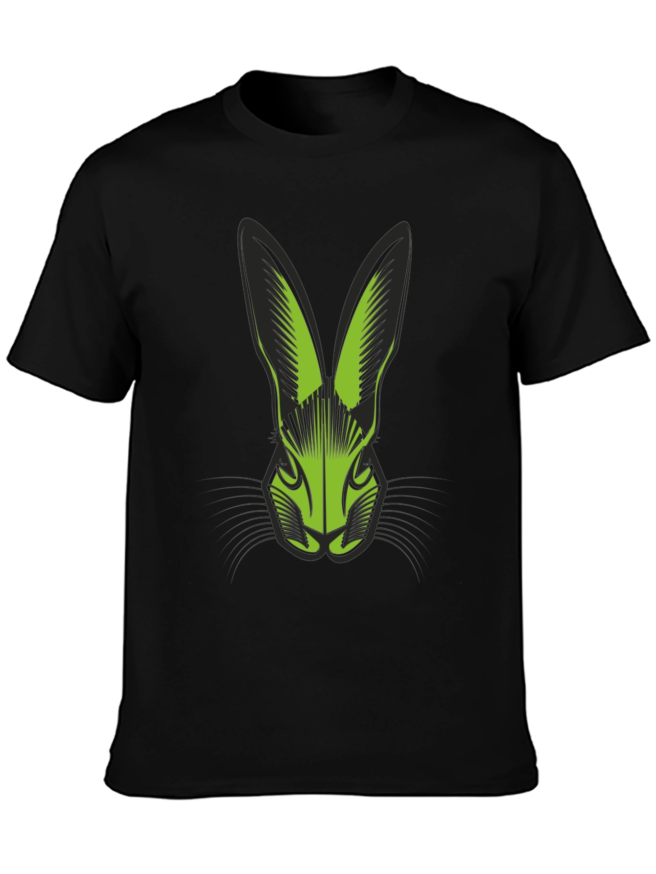 Black T-Shirt with Green Rabbit Head Graphic