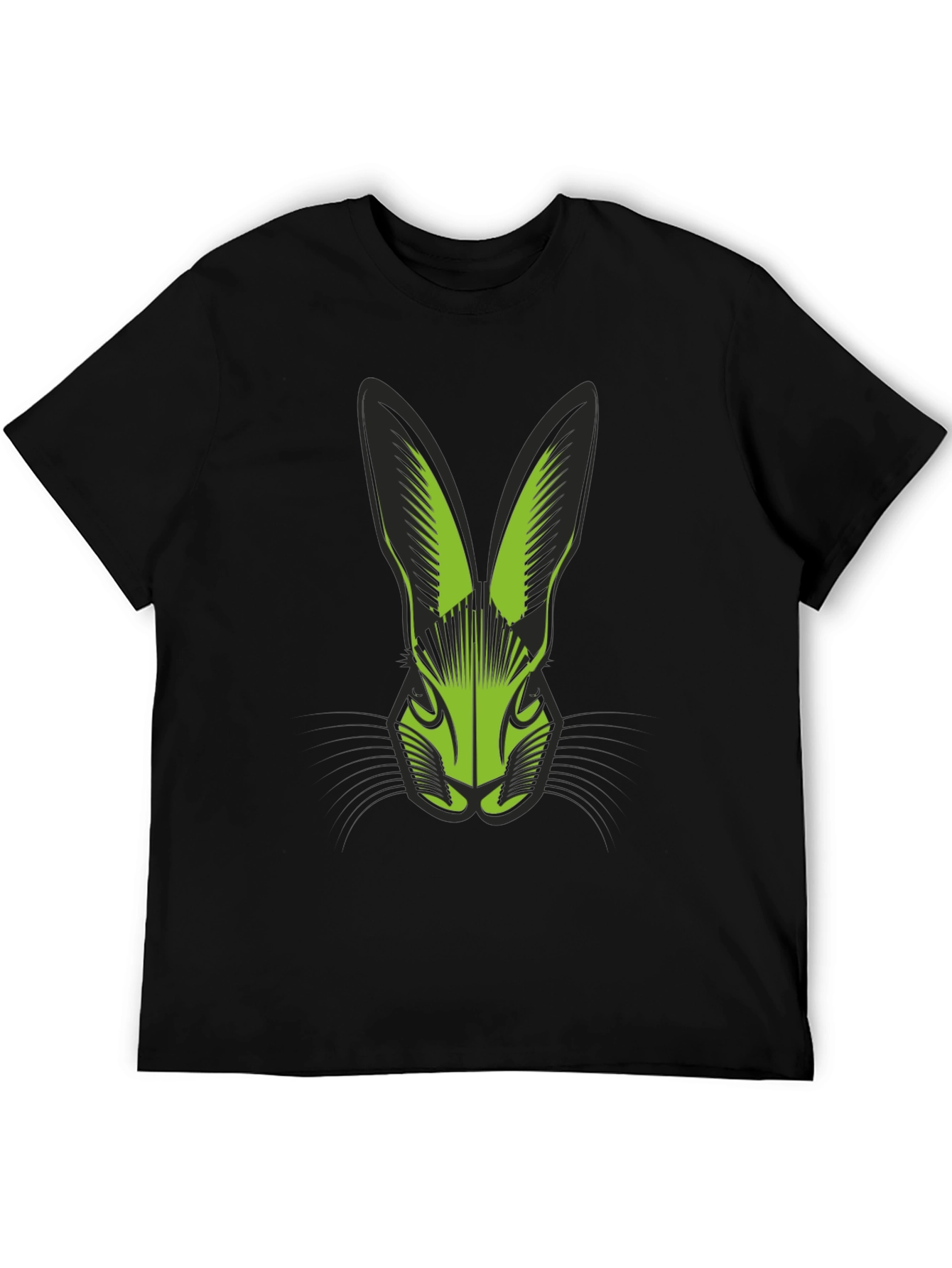 Black T-Shirt with Green Rabbit Head Graphic