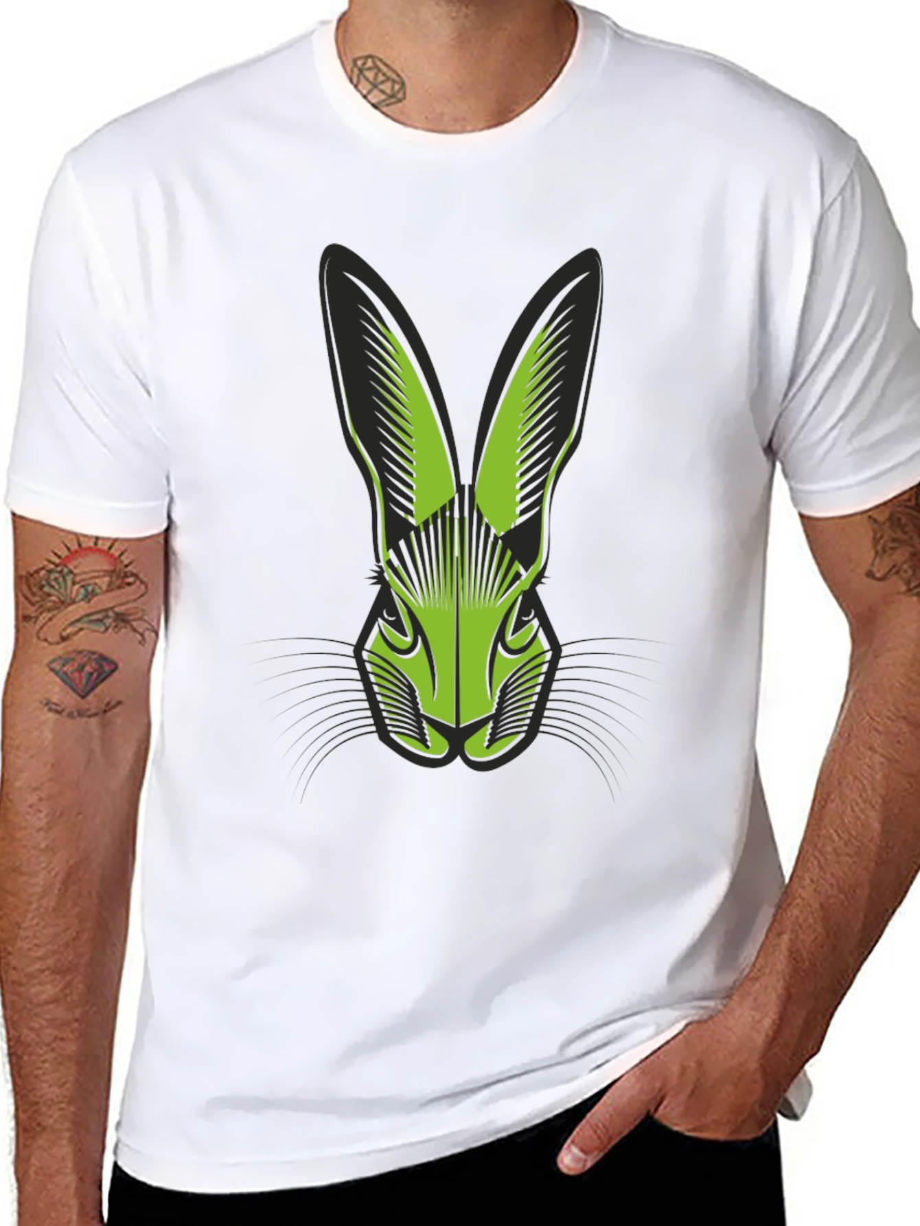 Black T-Shirt with Green Rabbit Head Graphic
