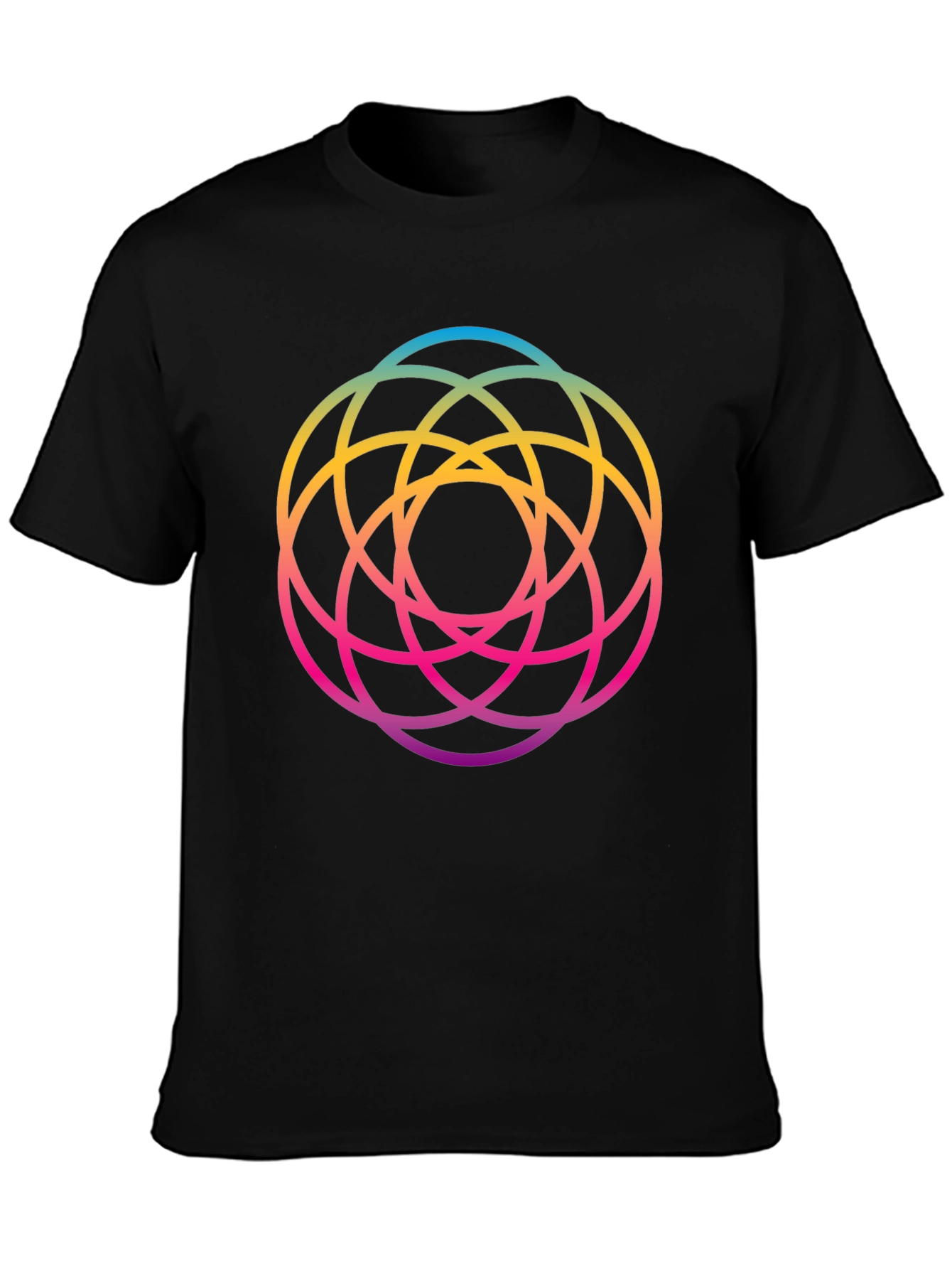 Geometric Circle Rainbow Gradient Mens Black T-Shirt