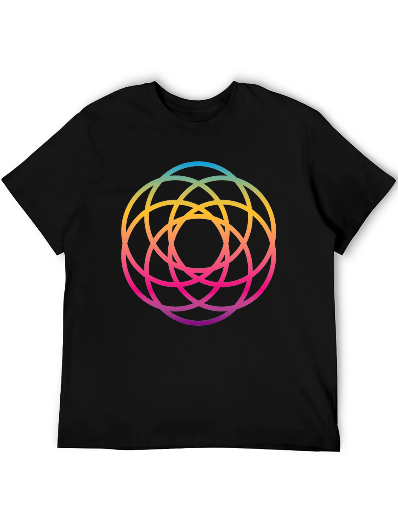 Geometric Circle Rainbow Gradient Mens Black T-Shirt