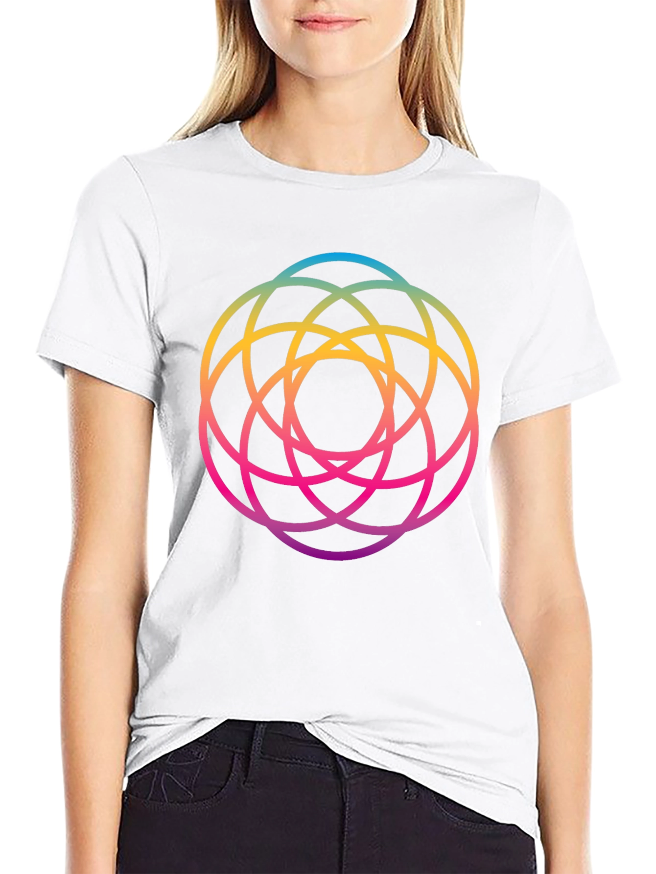 Geometric Circle Rainbow Gradient Mens Black T-Shirt