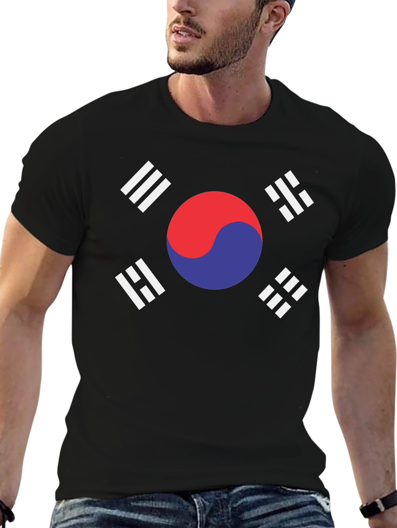 South Korea Flag Graphic T-Shirt - Black