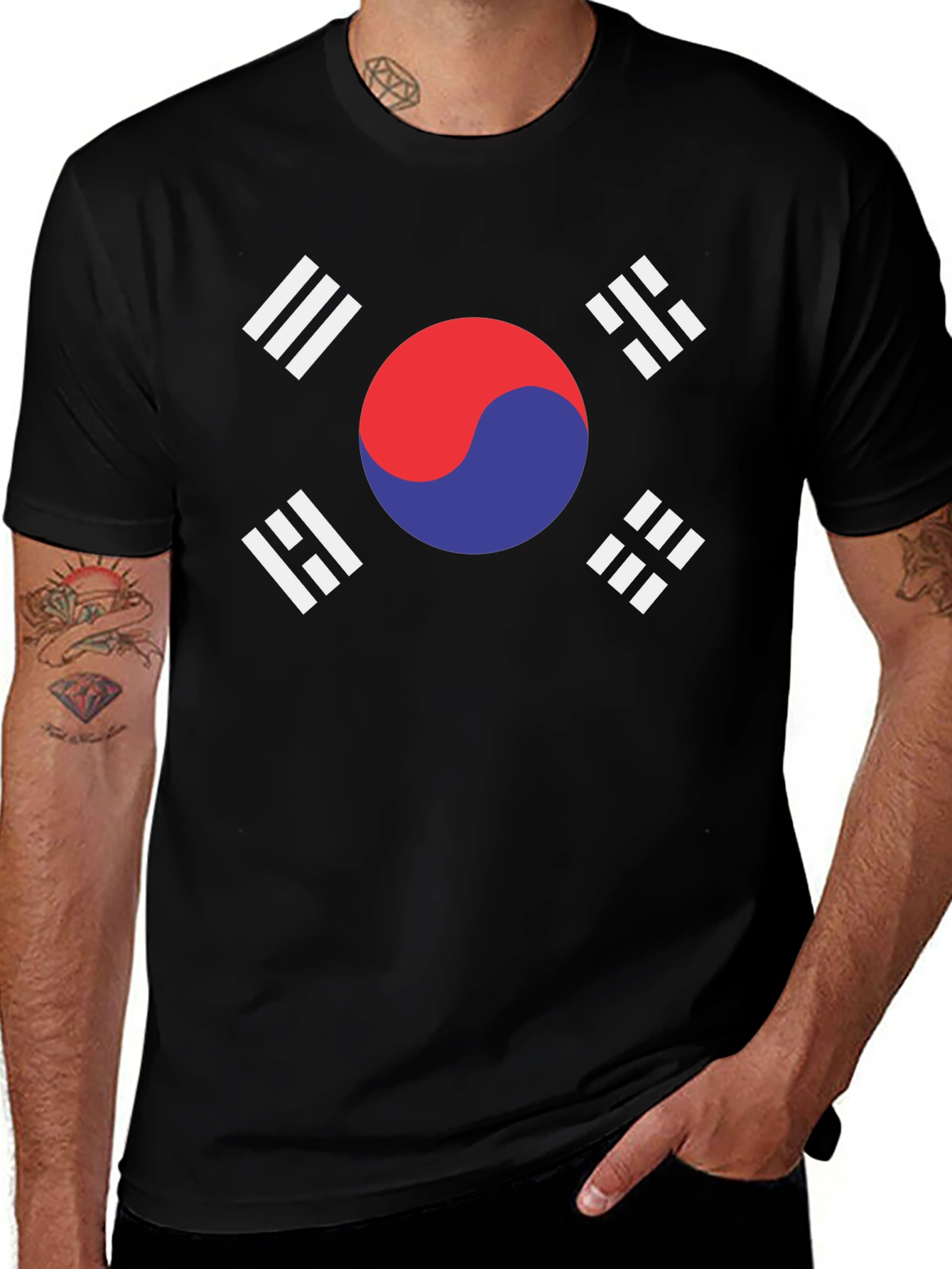 South Korea Flag Graphic T-Shirt - Black