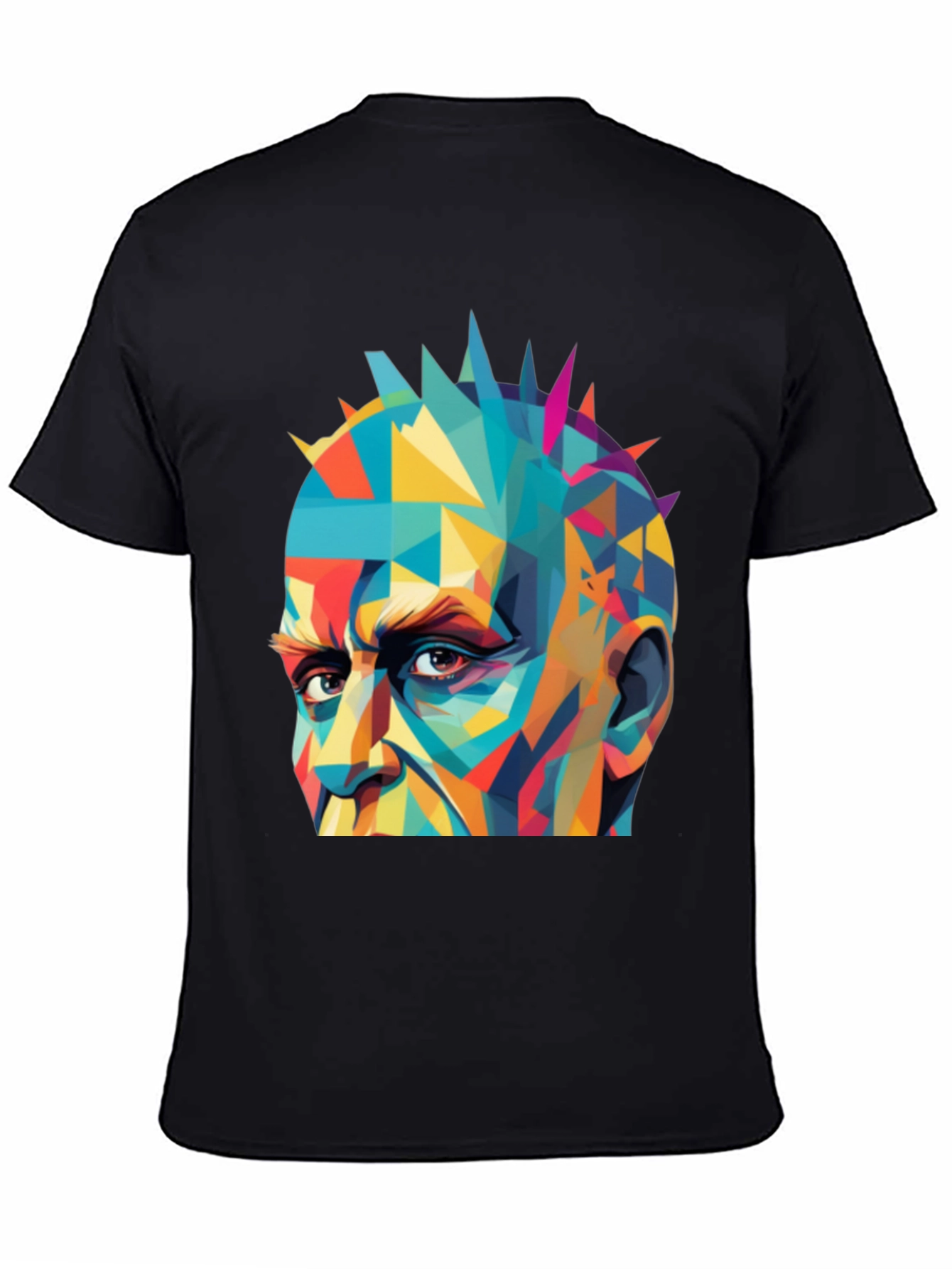 Abstract Geometric Face Graphic Black T-Shirt