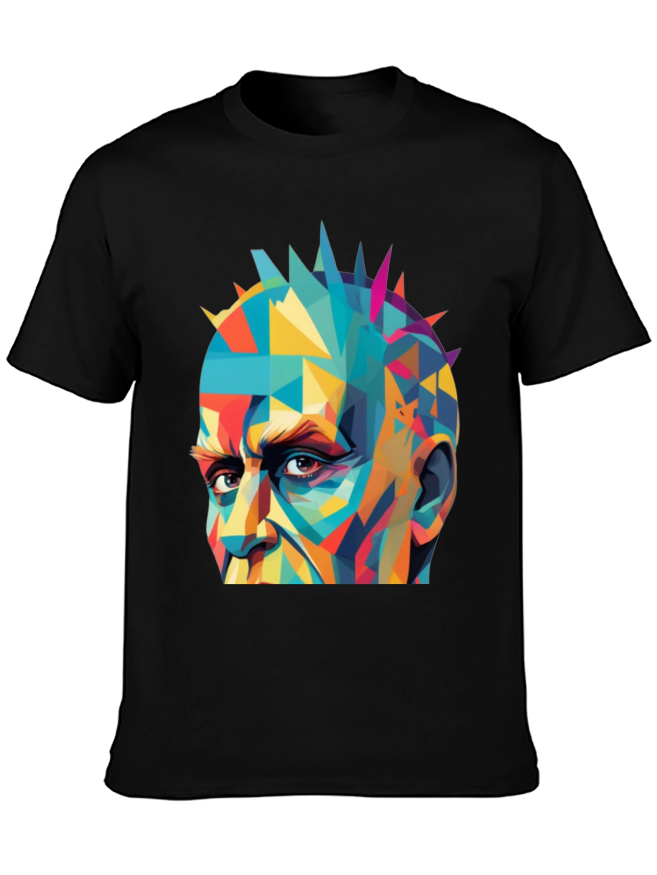 Abstract Geometric Face Graphic Black T-Shirt