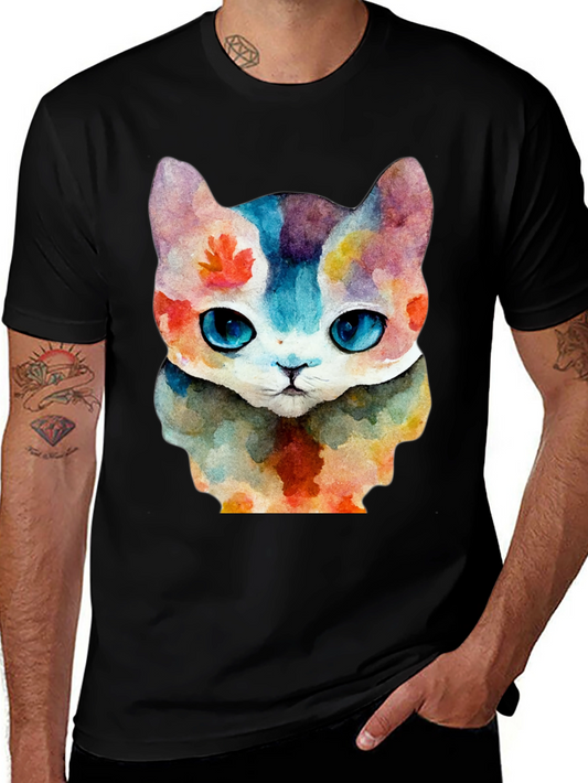 Watercolor Cat Graphic T-Shirt - Soft Cotton Tee