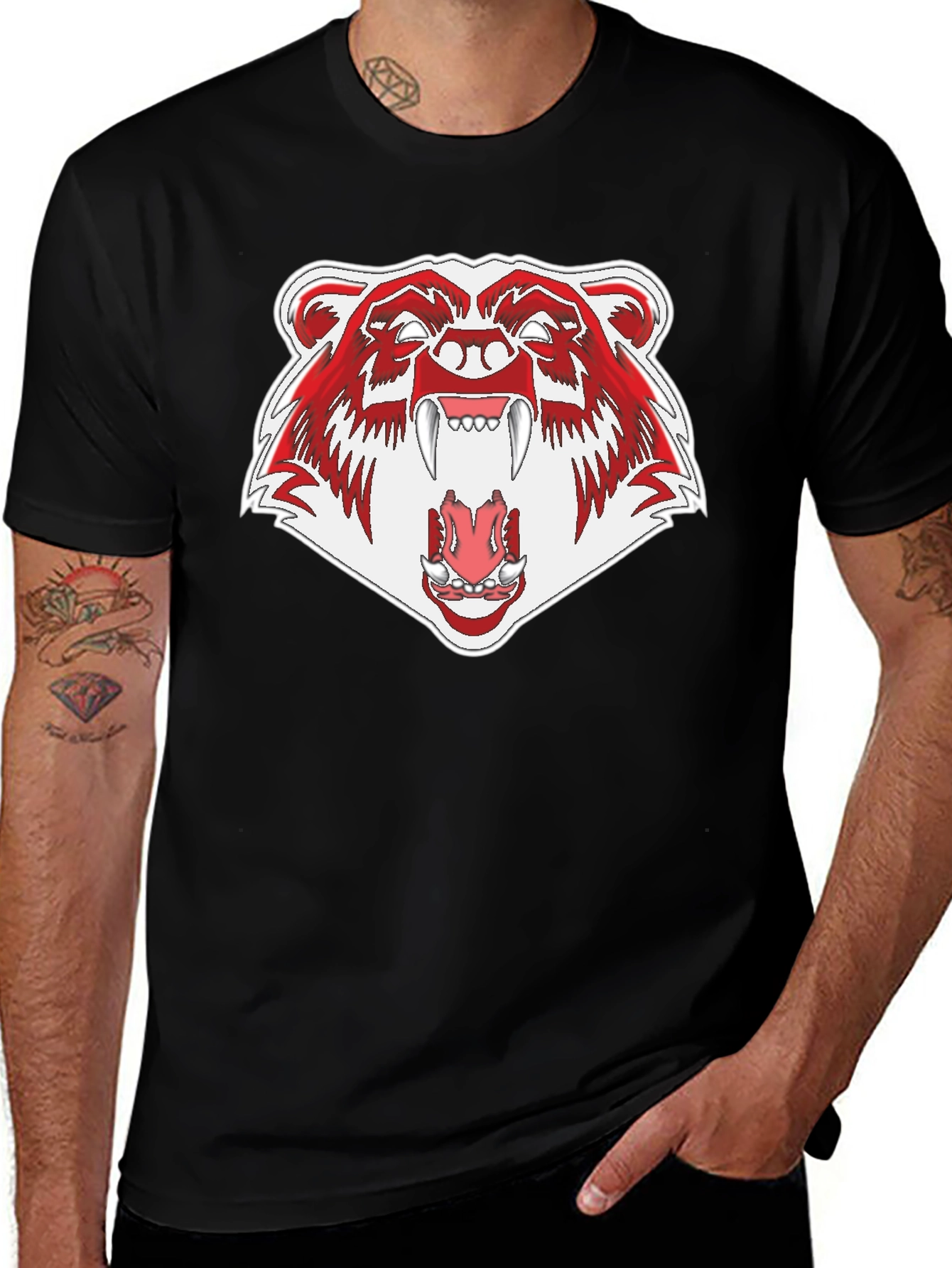 Ferocious Bear Graphic Tee - Black Cotton T-Shirt