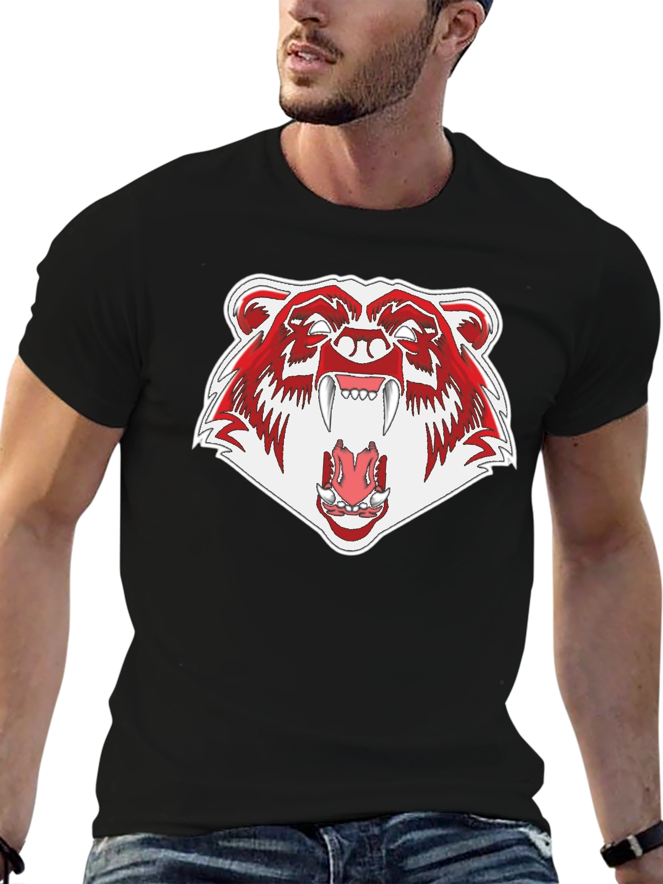 Ferocious Bear Graphic Tee - Black Cotton T-Shirt