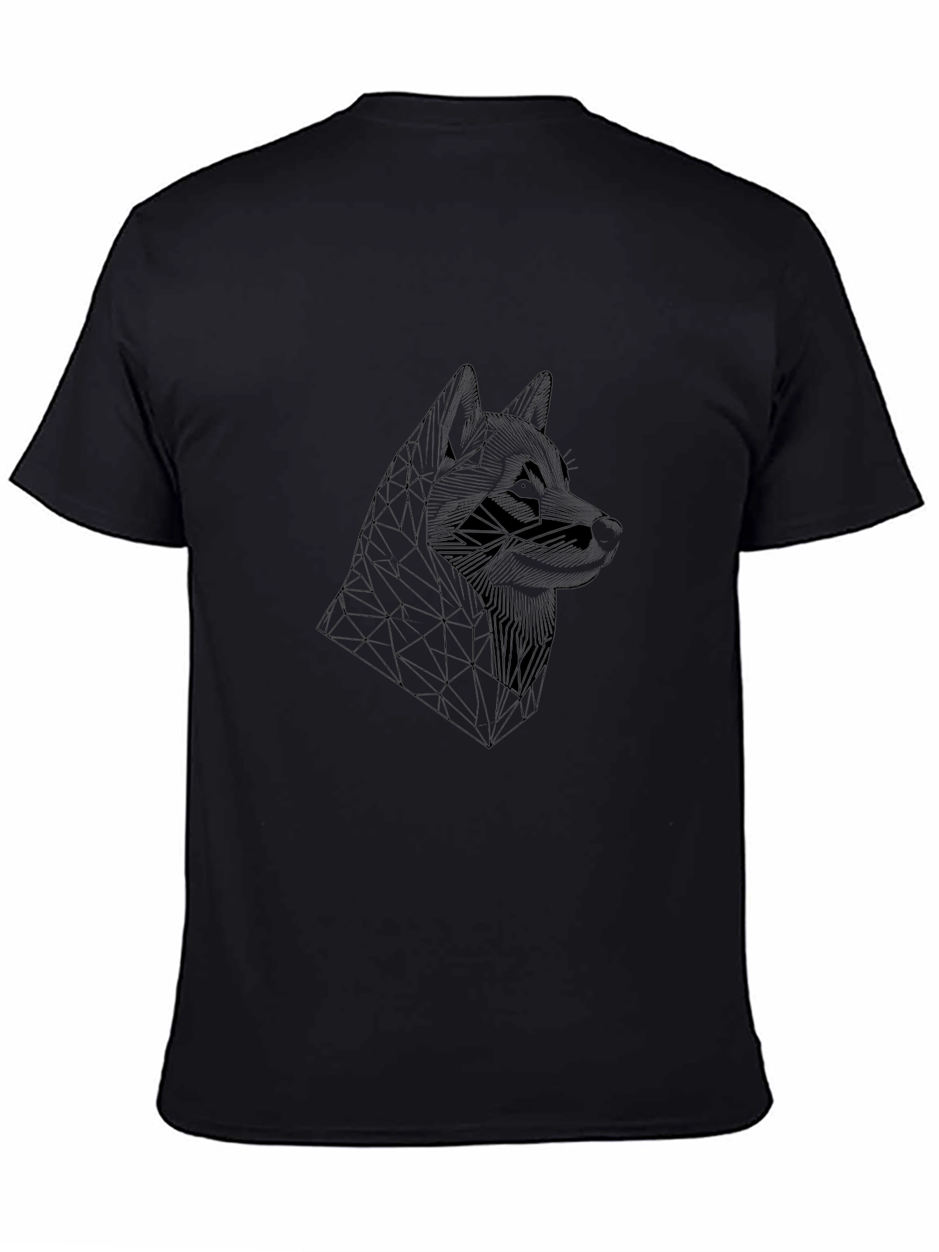 Geometric Wolf Head Black T-Shirt