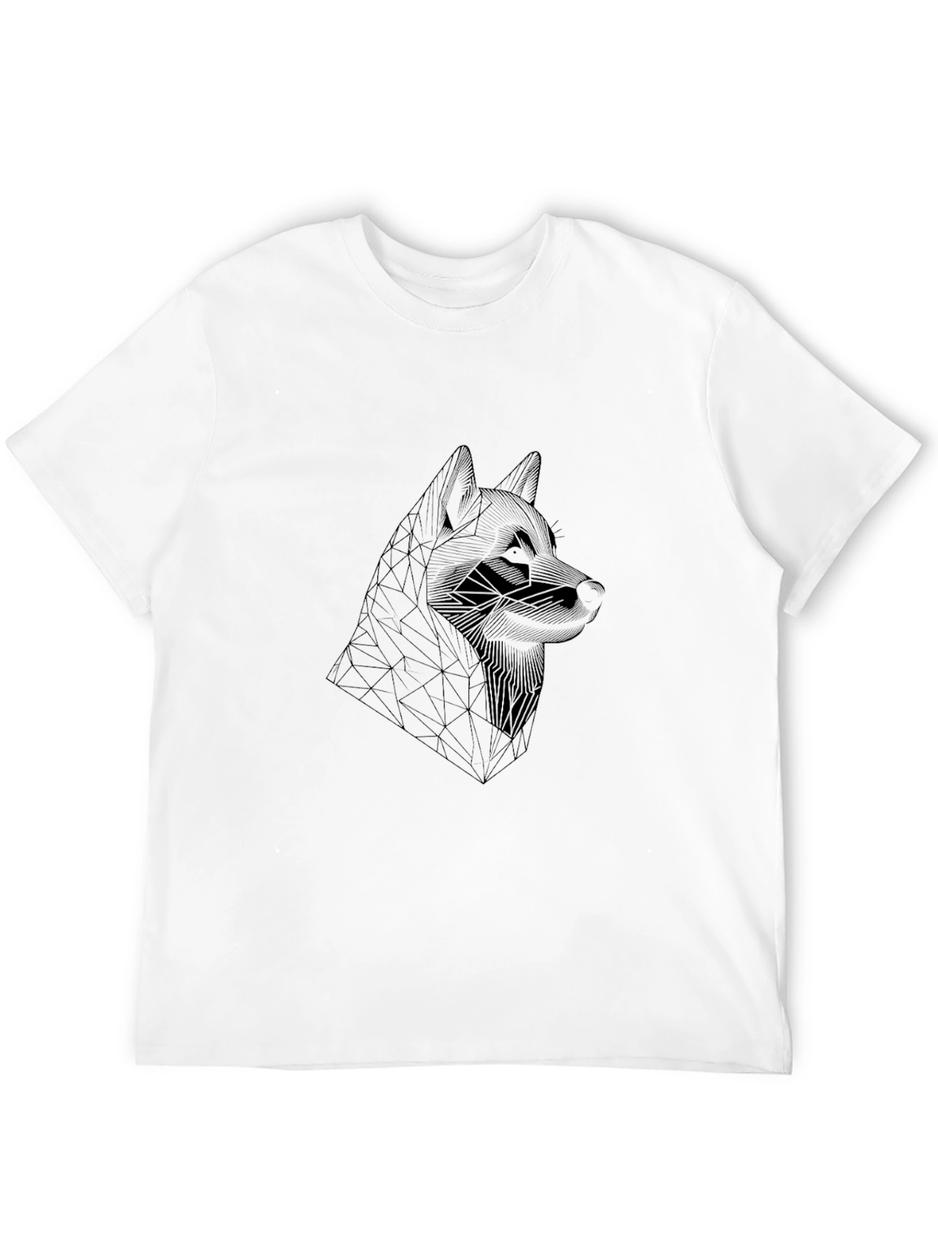 Geometric Wolf Head Black T-Shirt