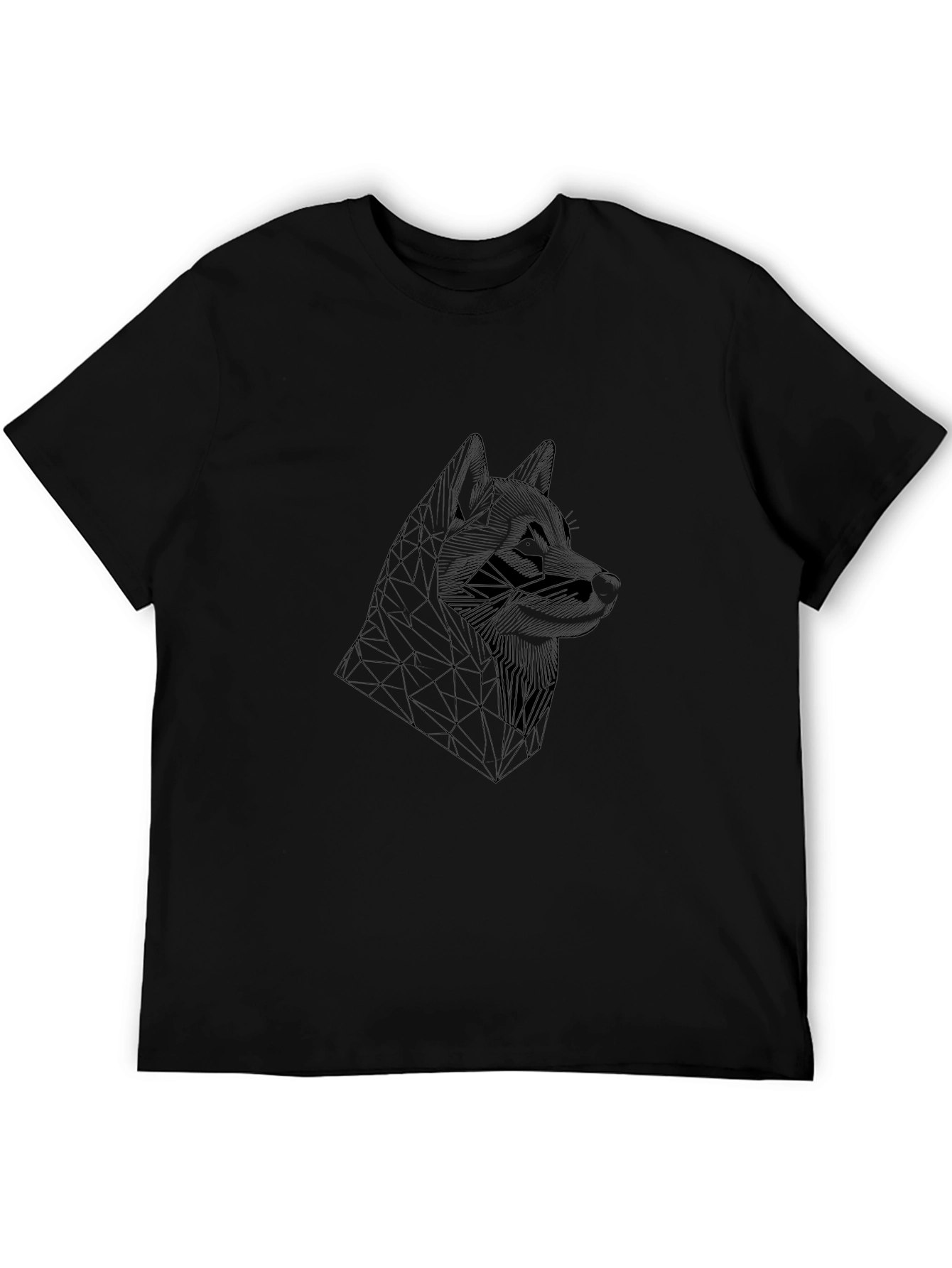 Geometric Wolf Head Black T-Shirt