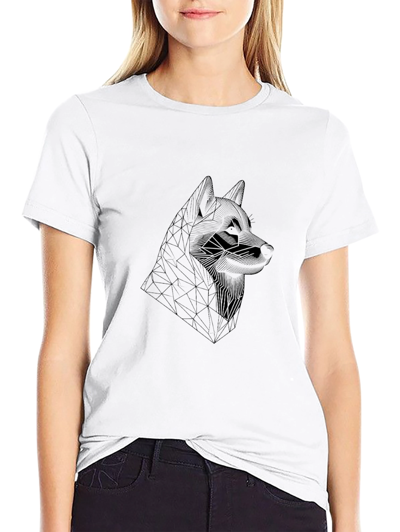 Geometric Wolf Head Black T-Shirt