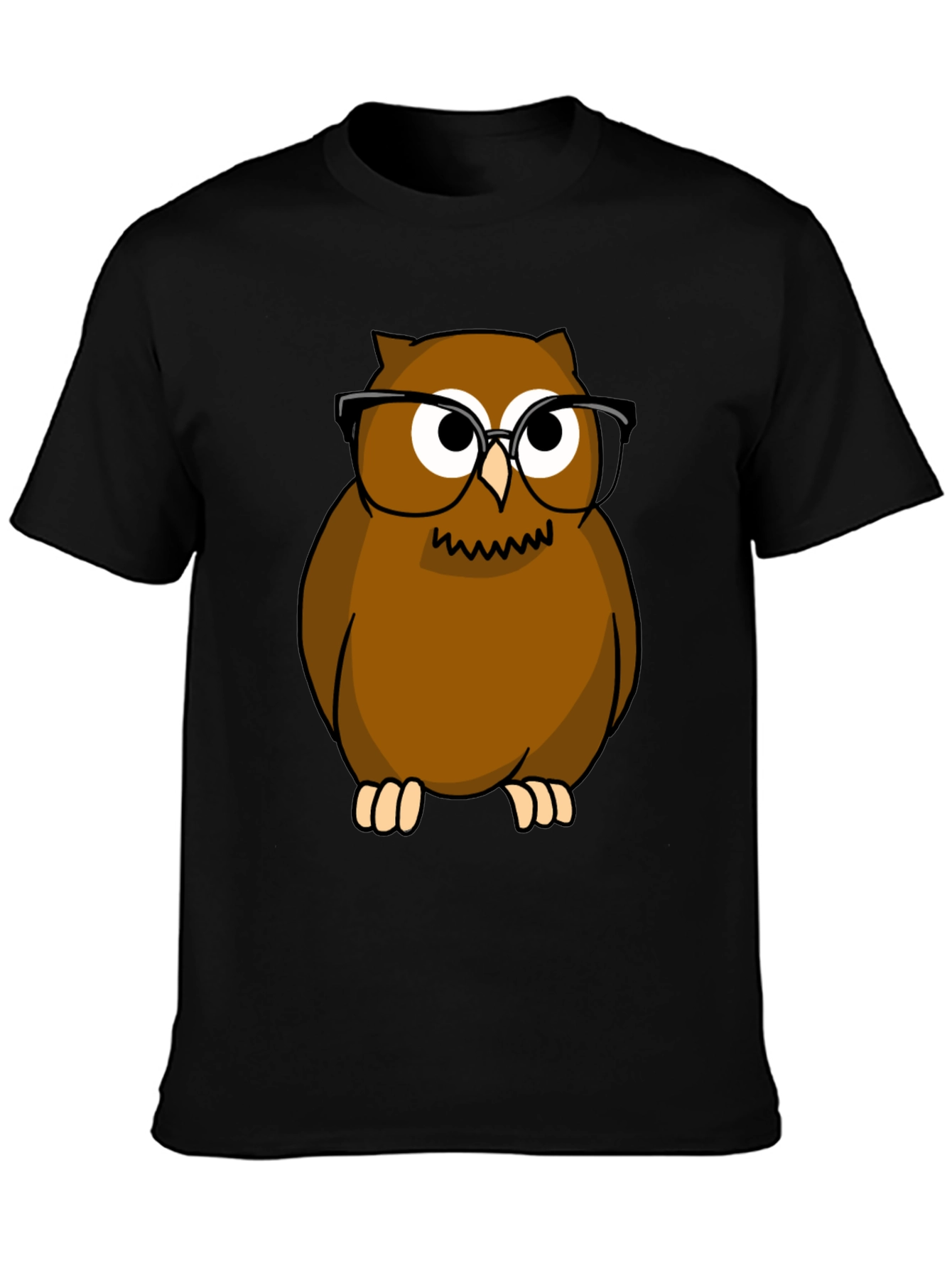 Owl with Glasses Graphic Tee - Black Cotton Shirt