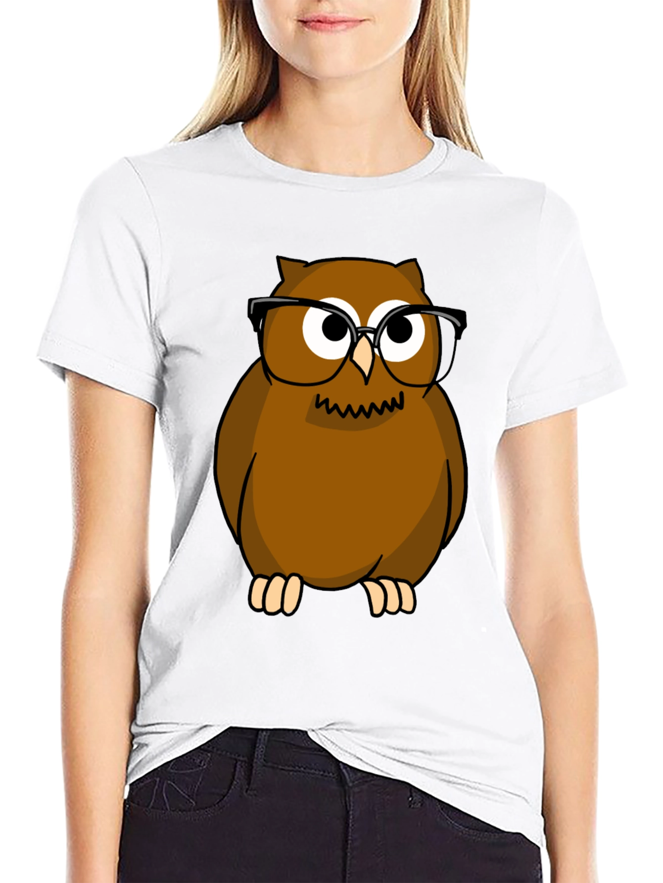 Owl with Glasses Graphic Tee - Black Cotton Shirt