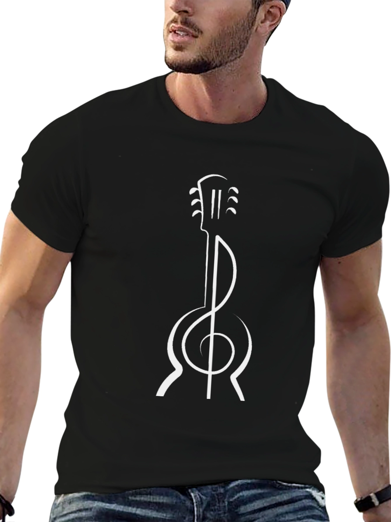 Guitar Treble Clef Black T-Shirt - Music Lover Tee