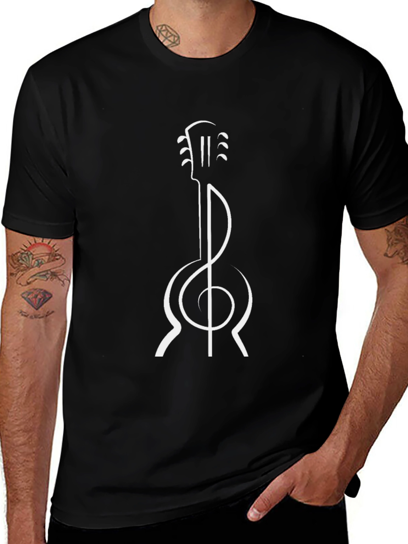 Guitar Treble Clef Black T-Shirt - Music Lover Tee
