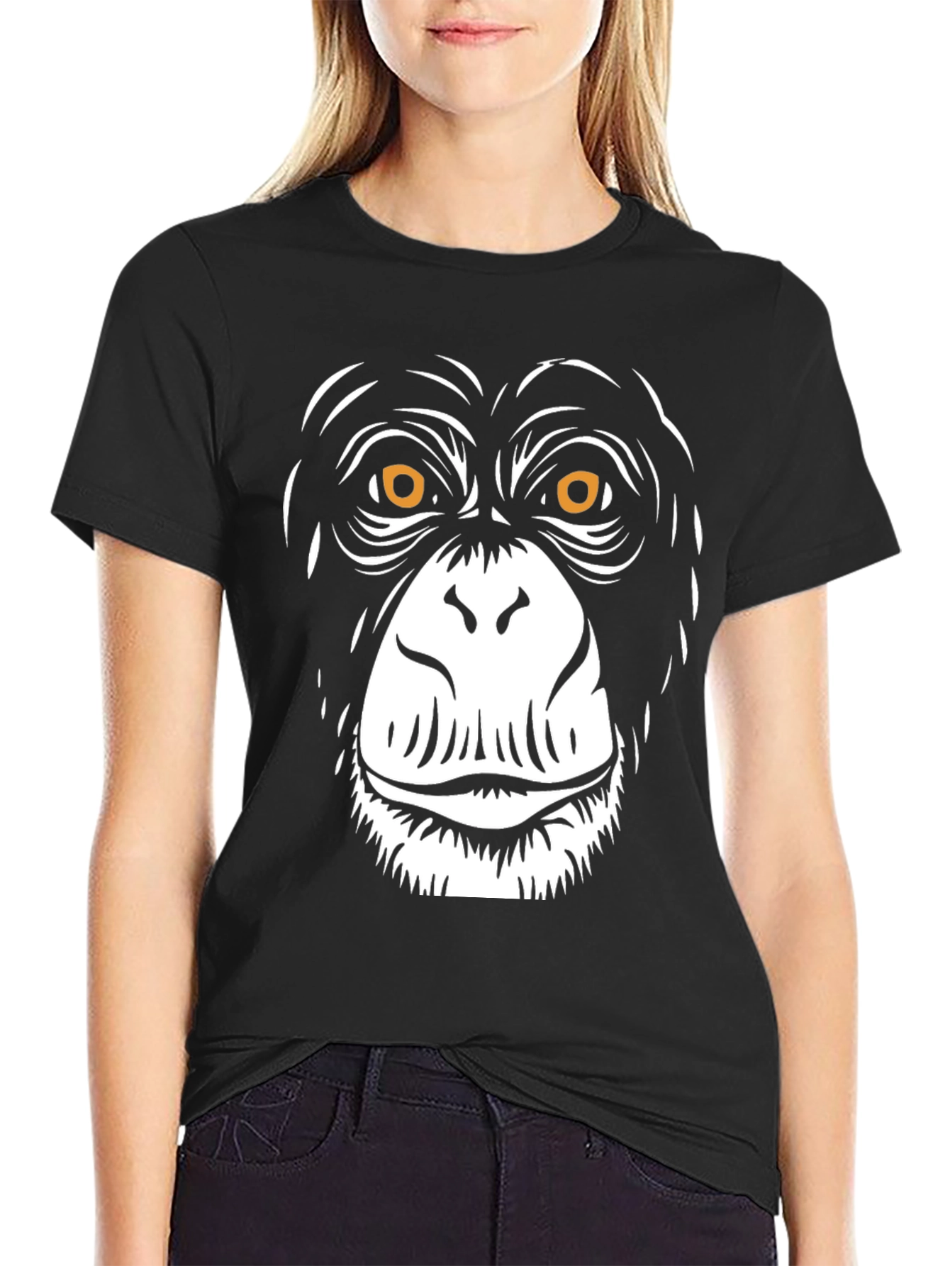 Chimpanzee Face Graphic Black T-Shirt