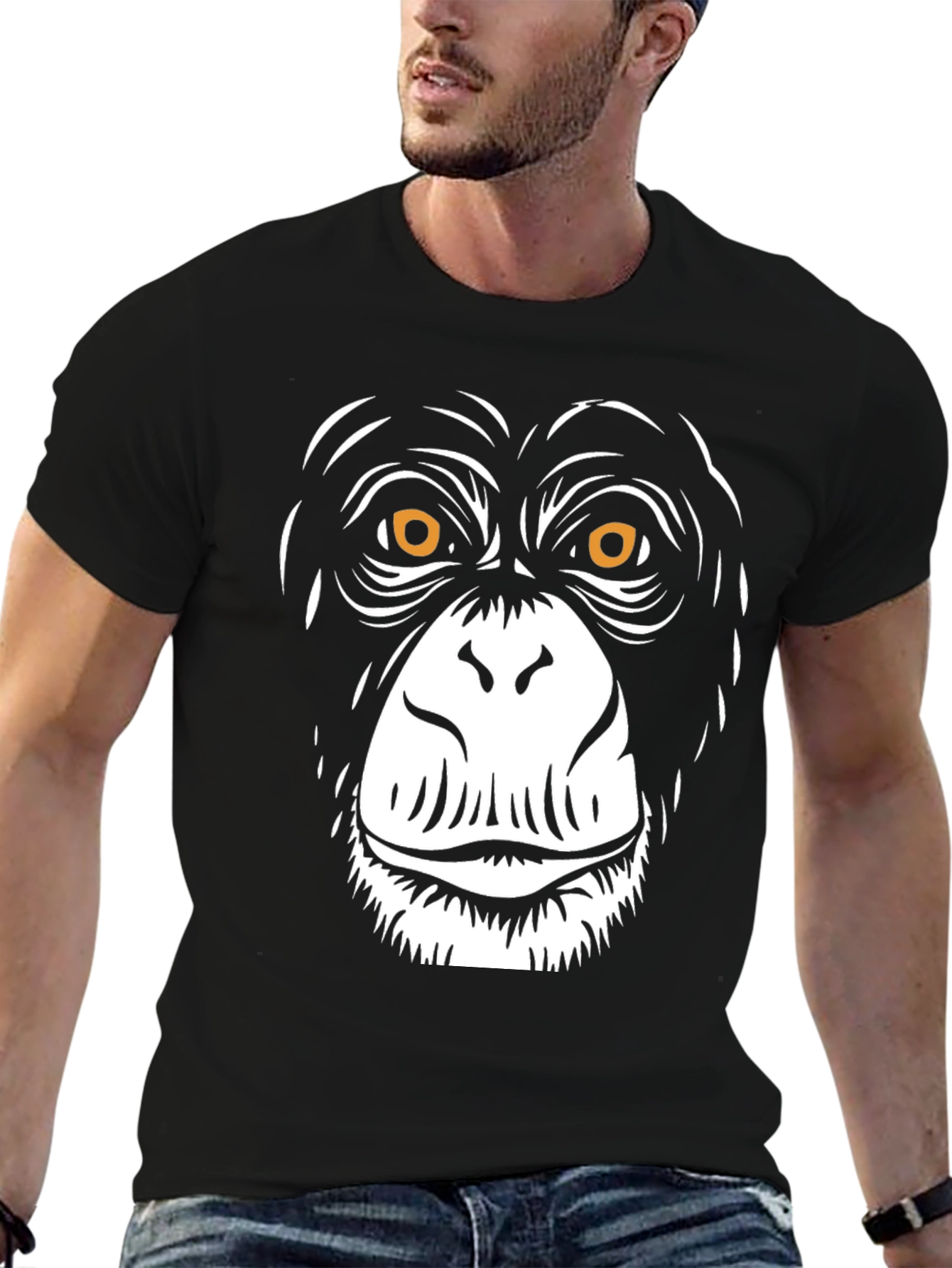 Chimpanzee Face Graphic Black T-Shirt