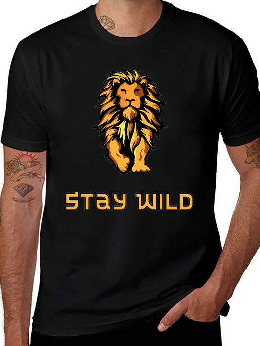 Stay Wild Lion Graphic T-Shirt - Bold Black Tee