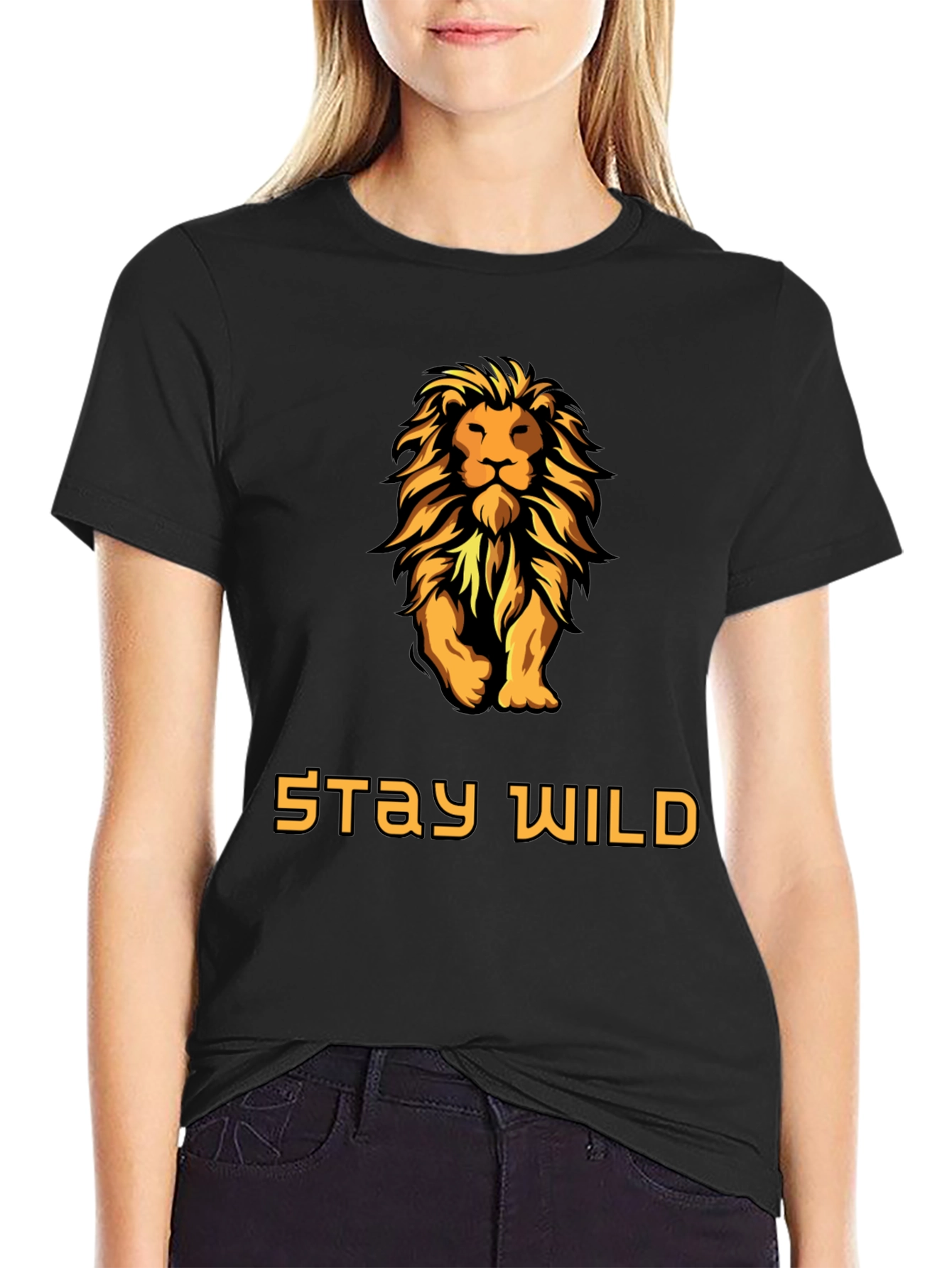 Stay Wild Lion Graphic T-Shirt - Bold Black Tee