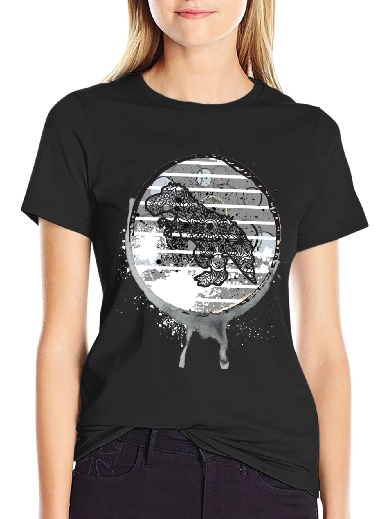 Dino Mandala Graphic Tee - Black T-Shirt