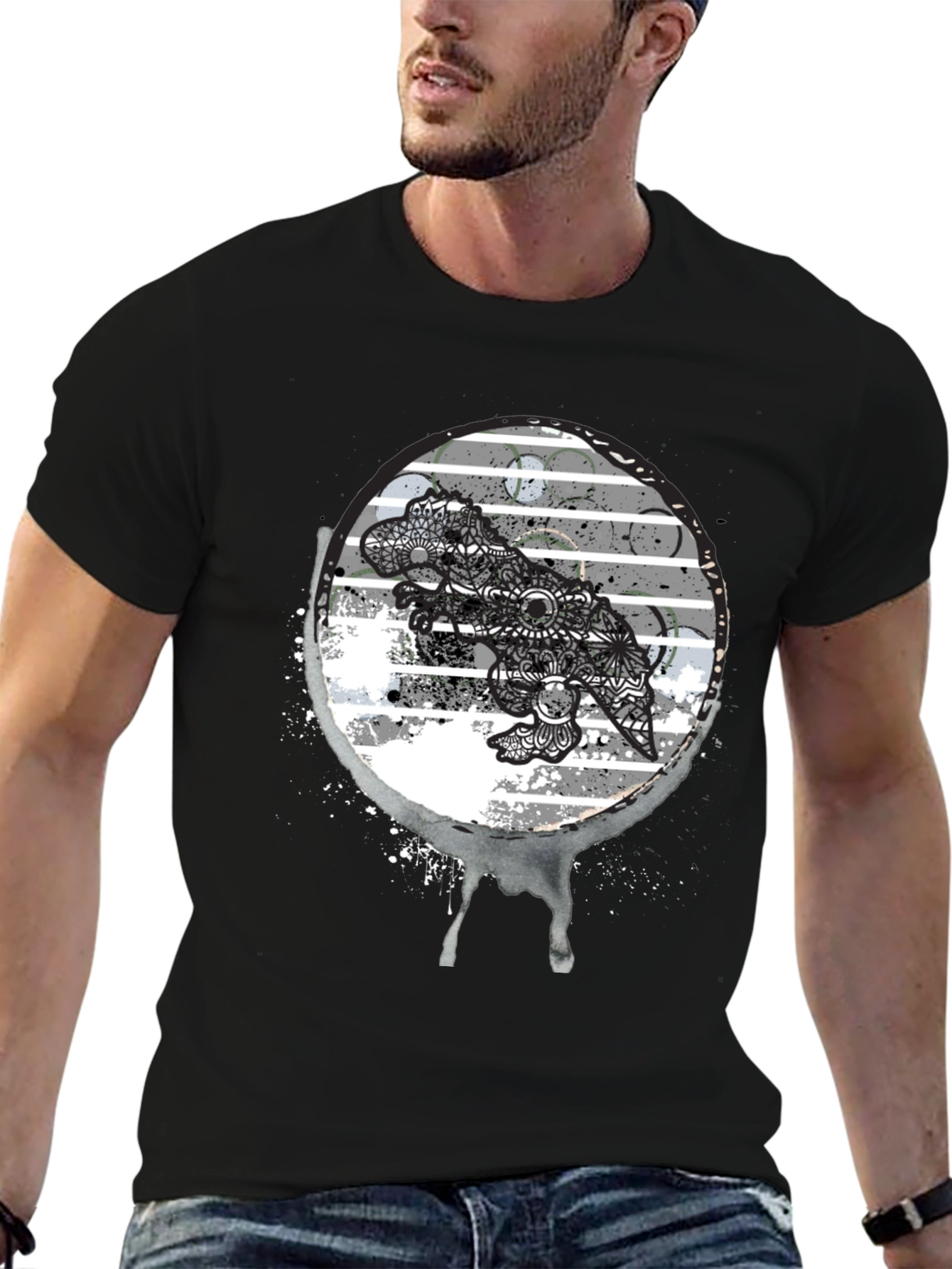 Dino Mandala Graphic Tee - Black T-Shirt