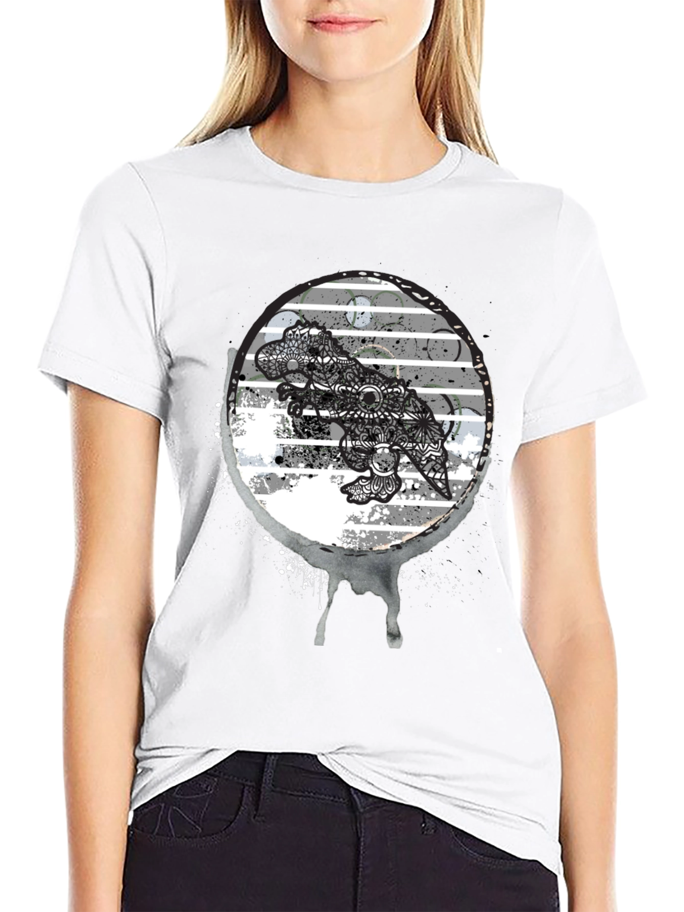 Dino Mandala Graphic Tee - Black T-Shirt
