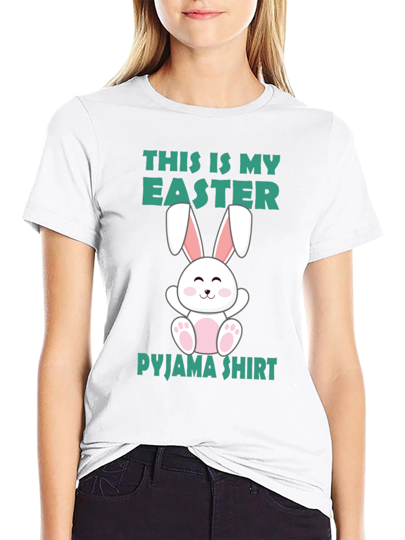 Easter Bunny Pajama Shirt - Black Cotton Tee