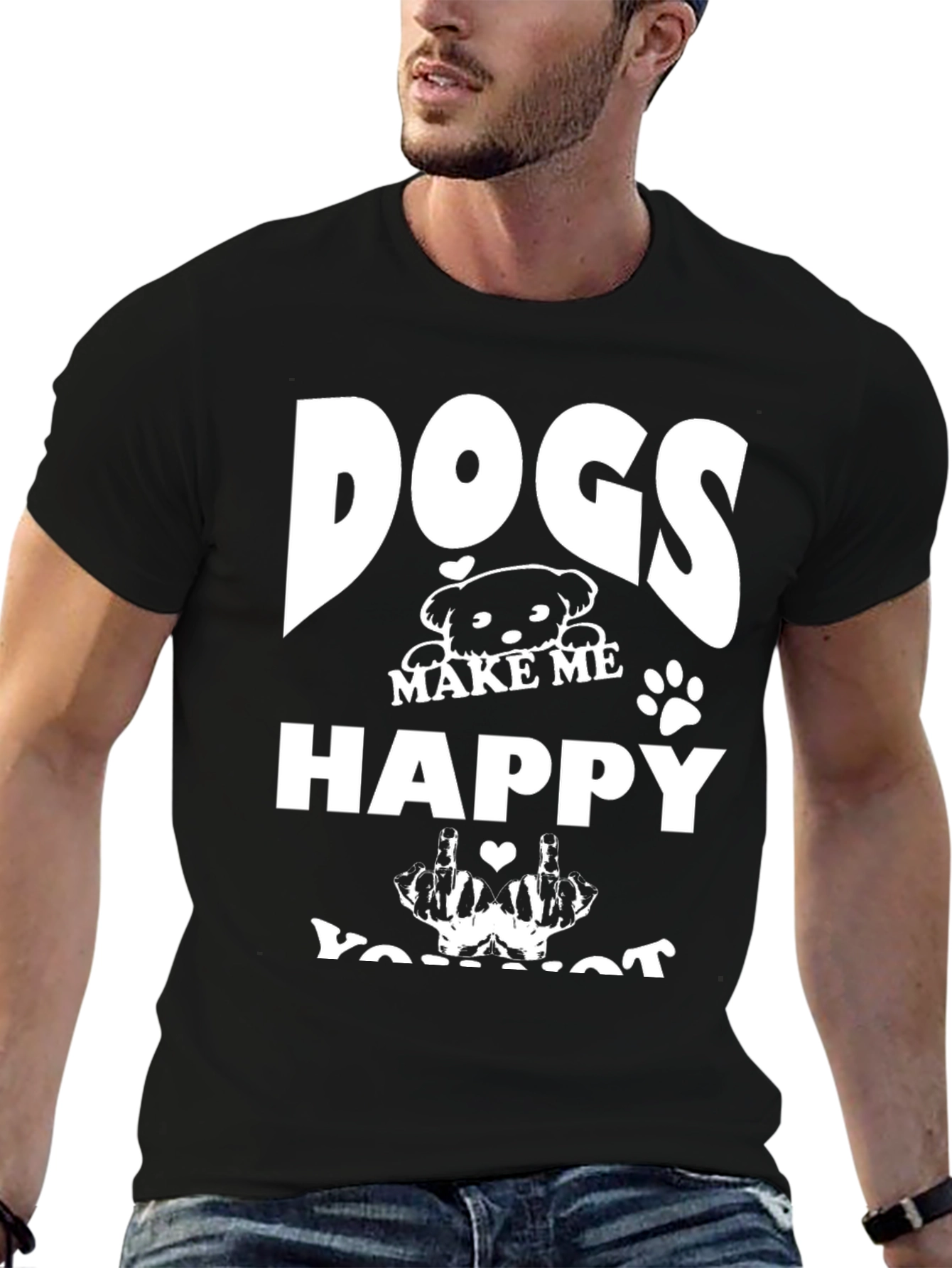 Dogs Make Me Happy Funny Graphic Tee