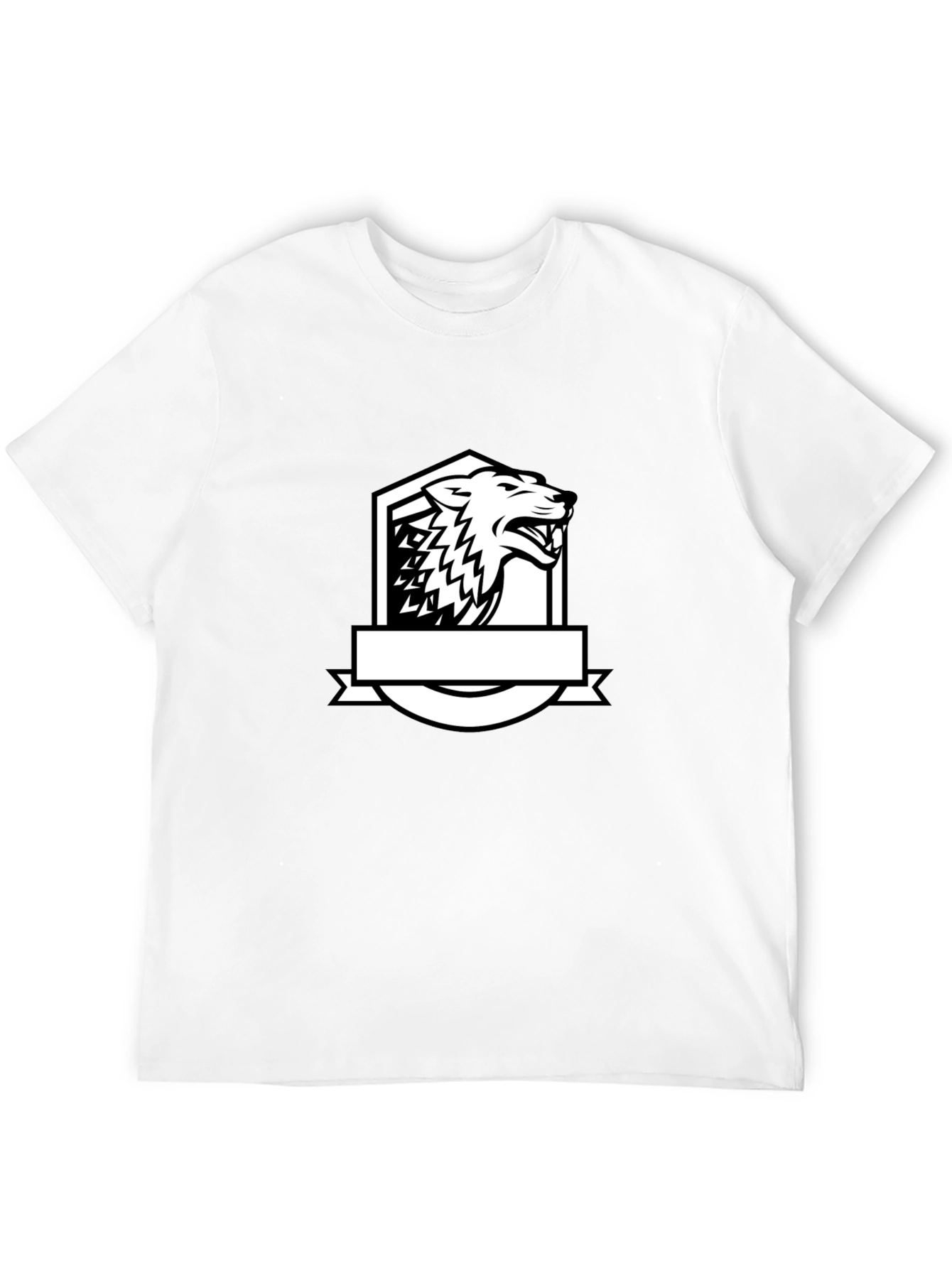 Black T-Shirt with Bold Wolf Crest Design