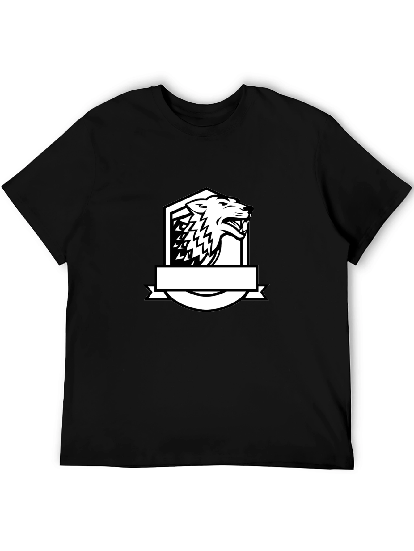 Black T-Shirt with Bold Wolf Crest Design