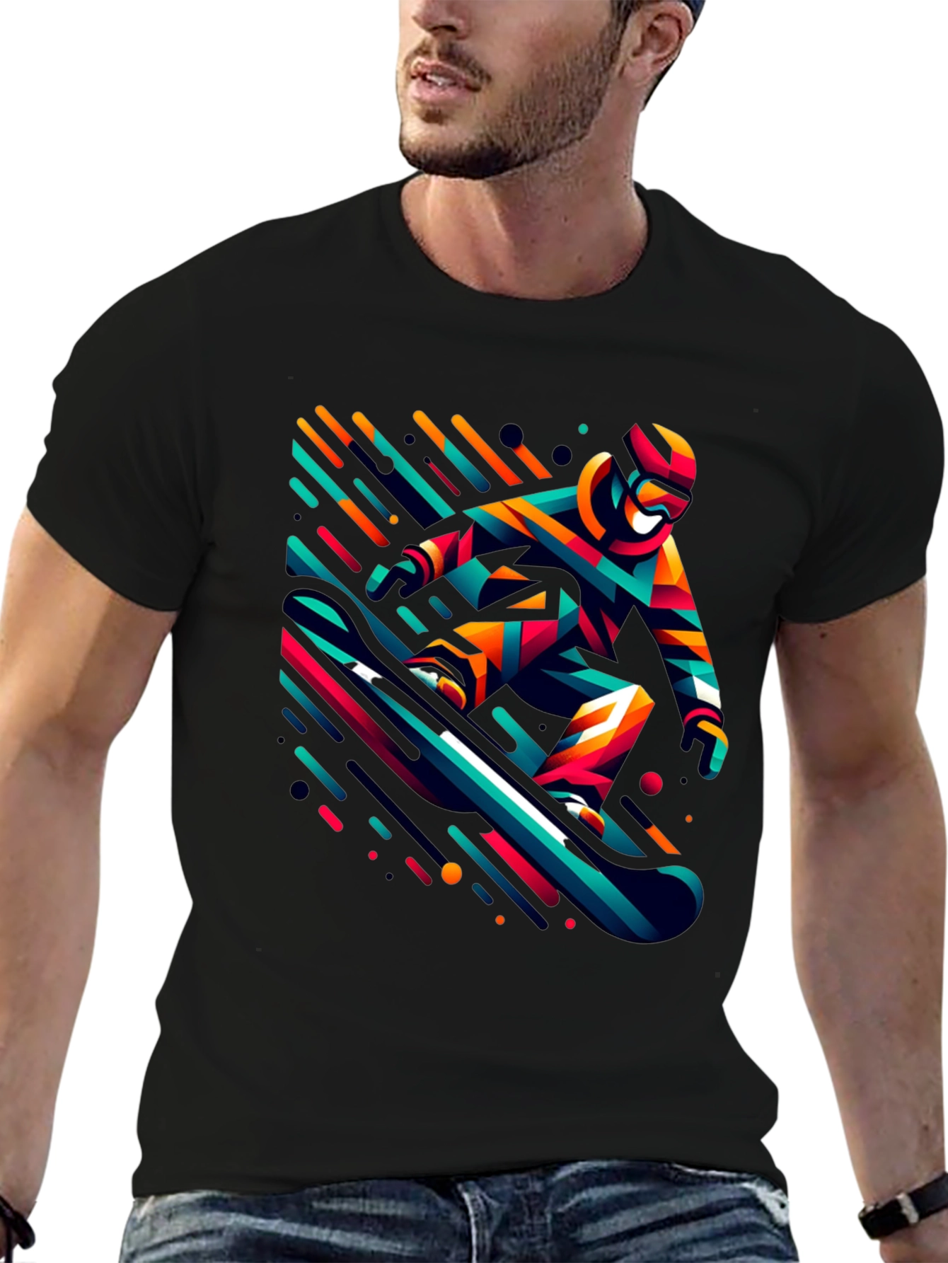 Cool Snowboarder Graphic Black T-Shirt