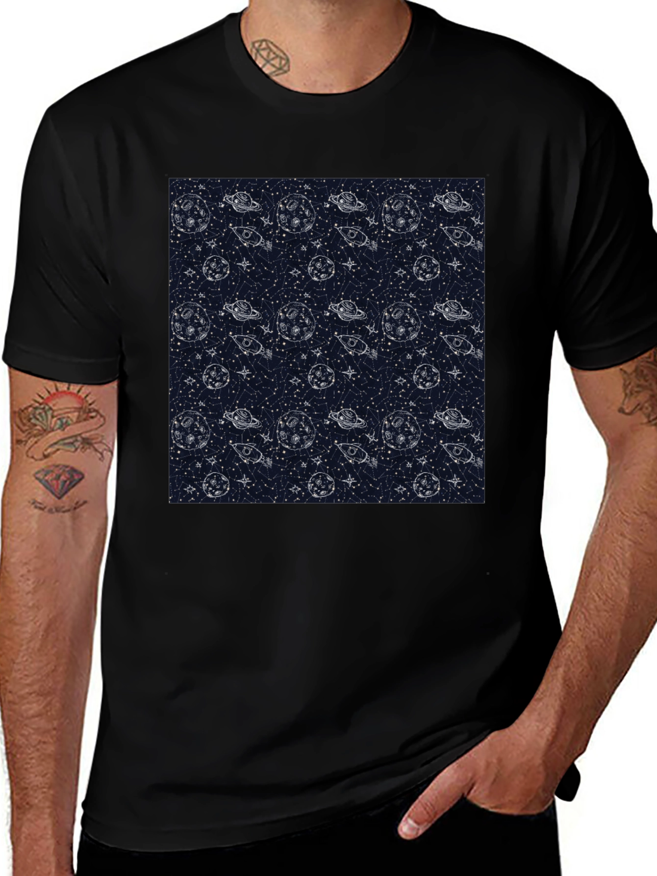 Space Pattern Crew Neck T-Shirt