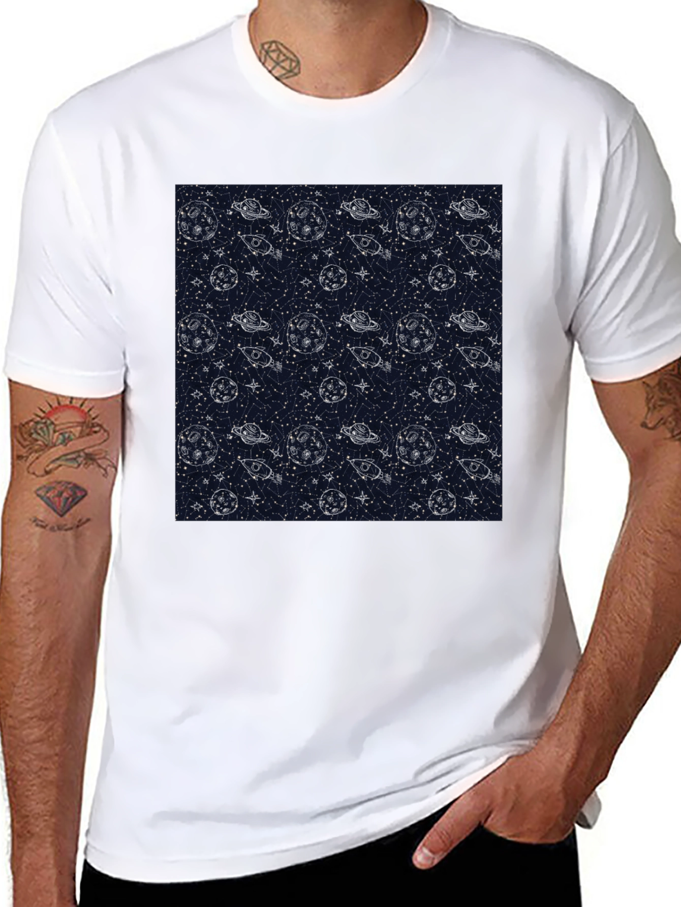 Space Pattern Crew Neck T-Shirt