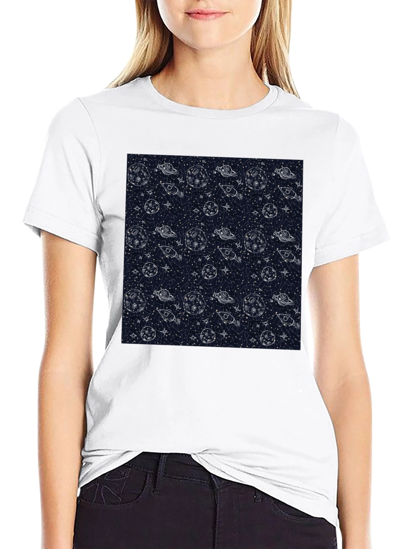 Space Pattern Crew Neck T-Shirt