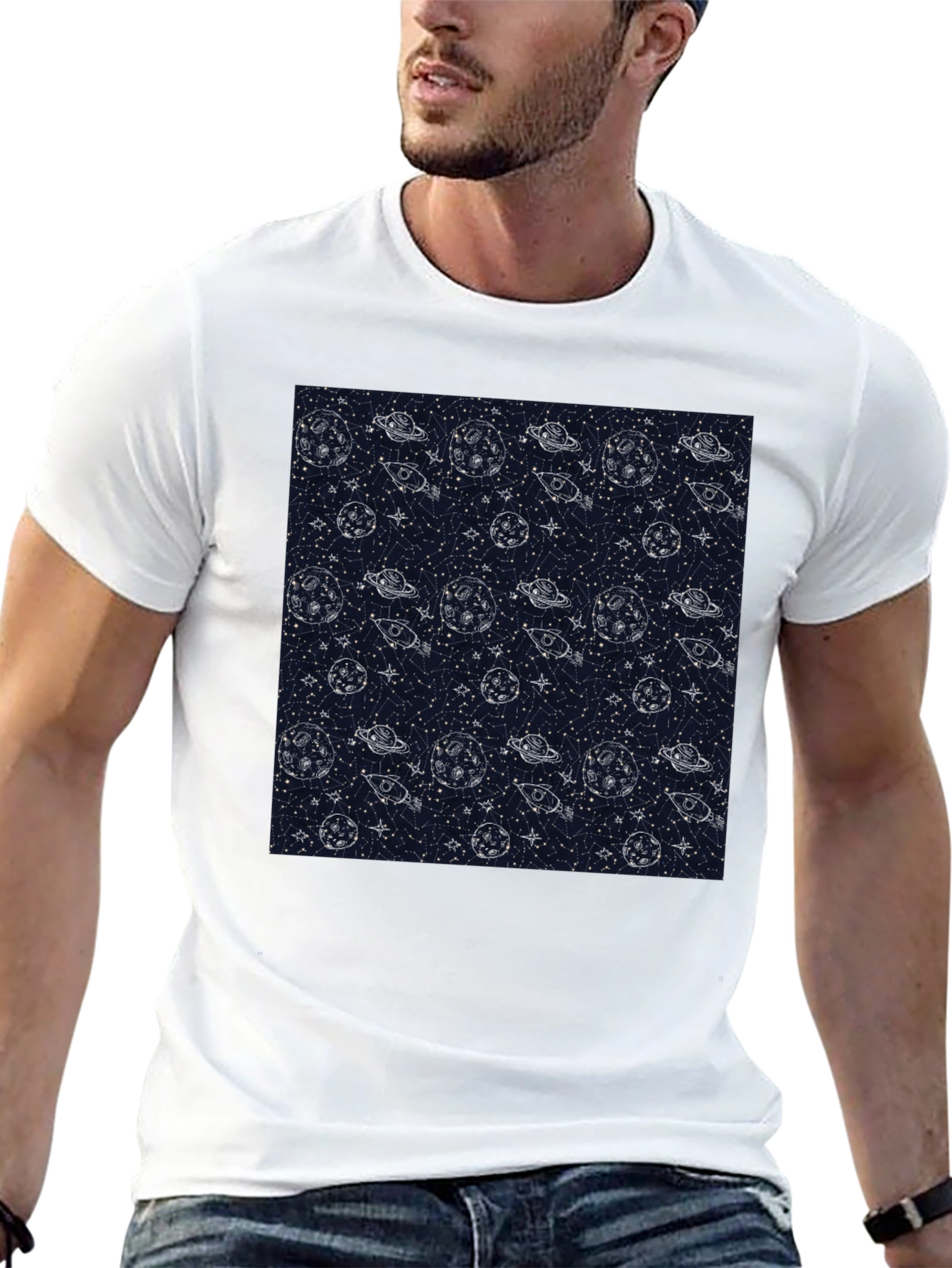 Space Pattern Crew Neck T-Shirt